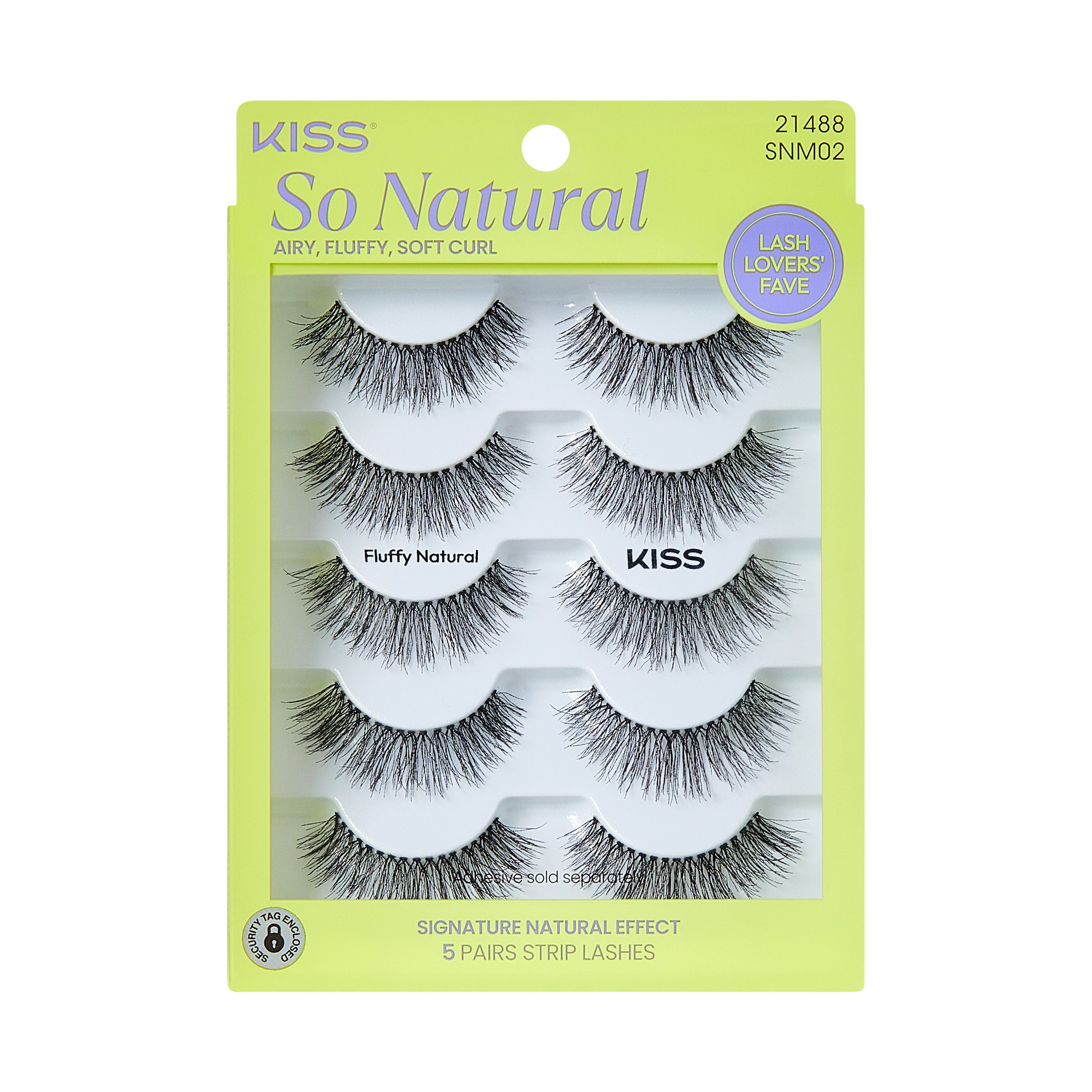 Kiss So Natural Umělé Řasy, ‘Fluffy Natural’, 10mm-12mm, Střední Objem, 5 Párů
