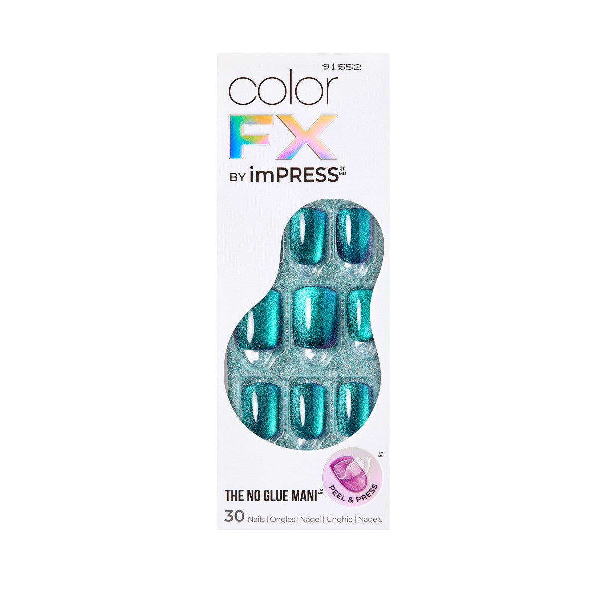 colorFX by imPRESS Press-On Nails, No Glue Needed, Tmavě zelená, Short Zaoblený, 30 ks