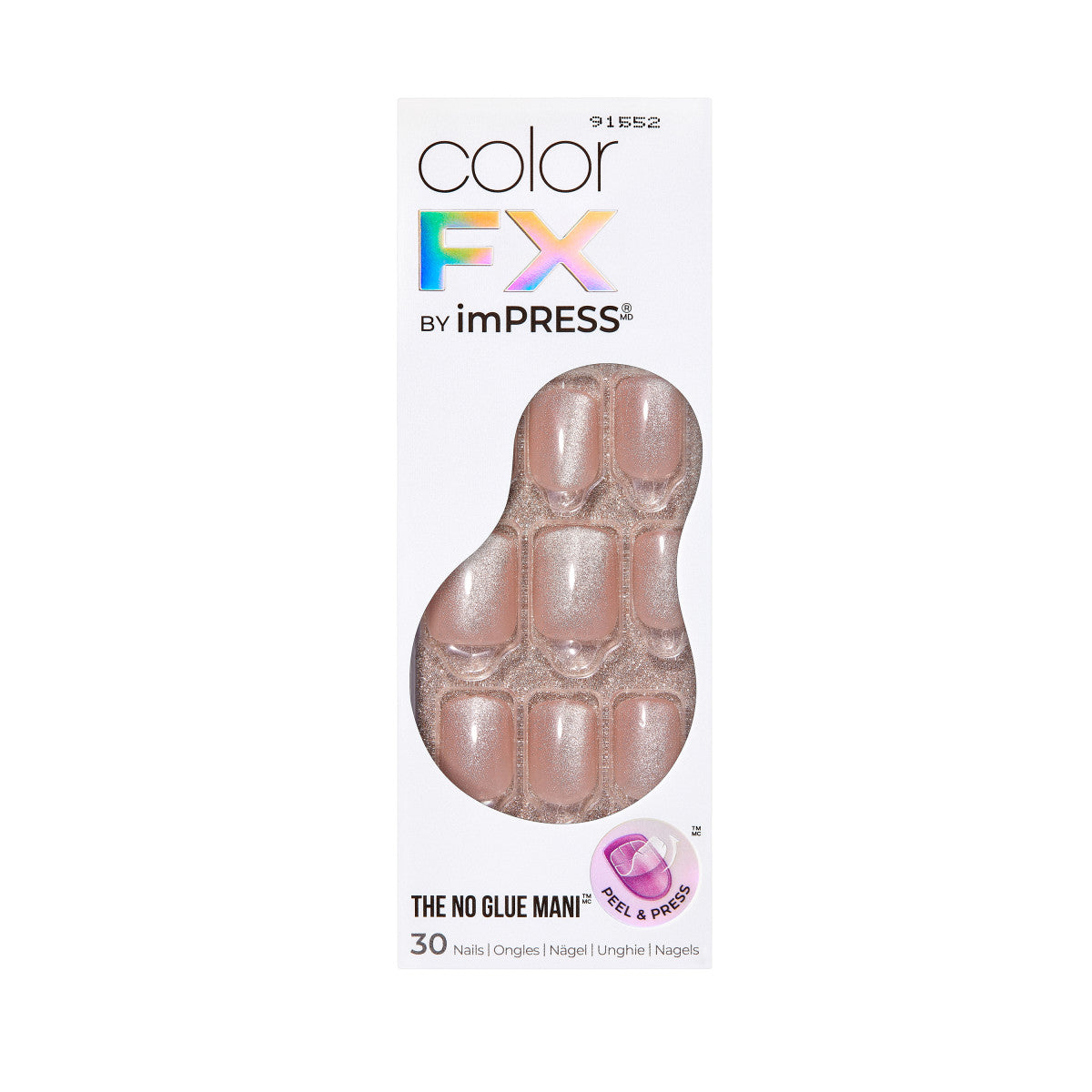 colorFX by imPRESS Press-On Nails, No Glue Needed, Neutrální, Short Zaoblený, 30 ks