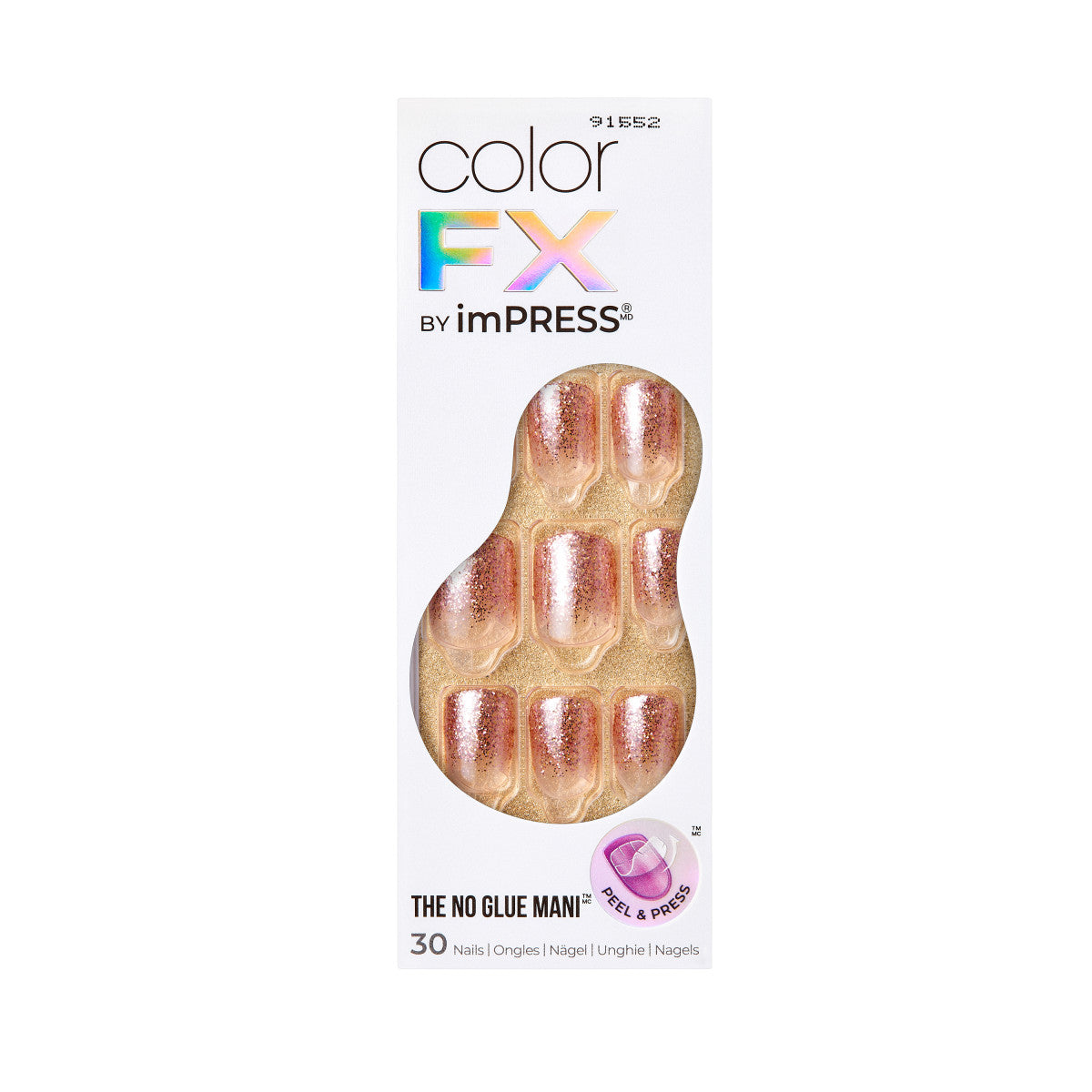 colorFX by imPRESS Press-On Nails, No Glue Needed, Neutrální, Short Zaoblený, 30 ks