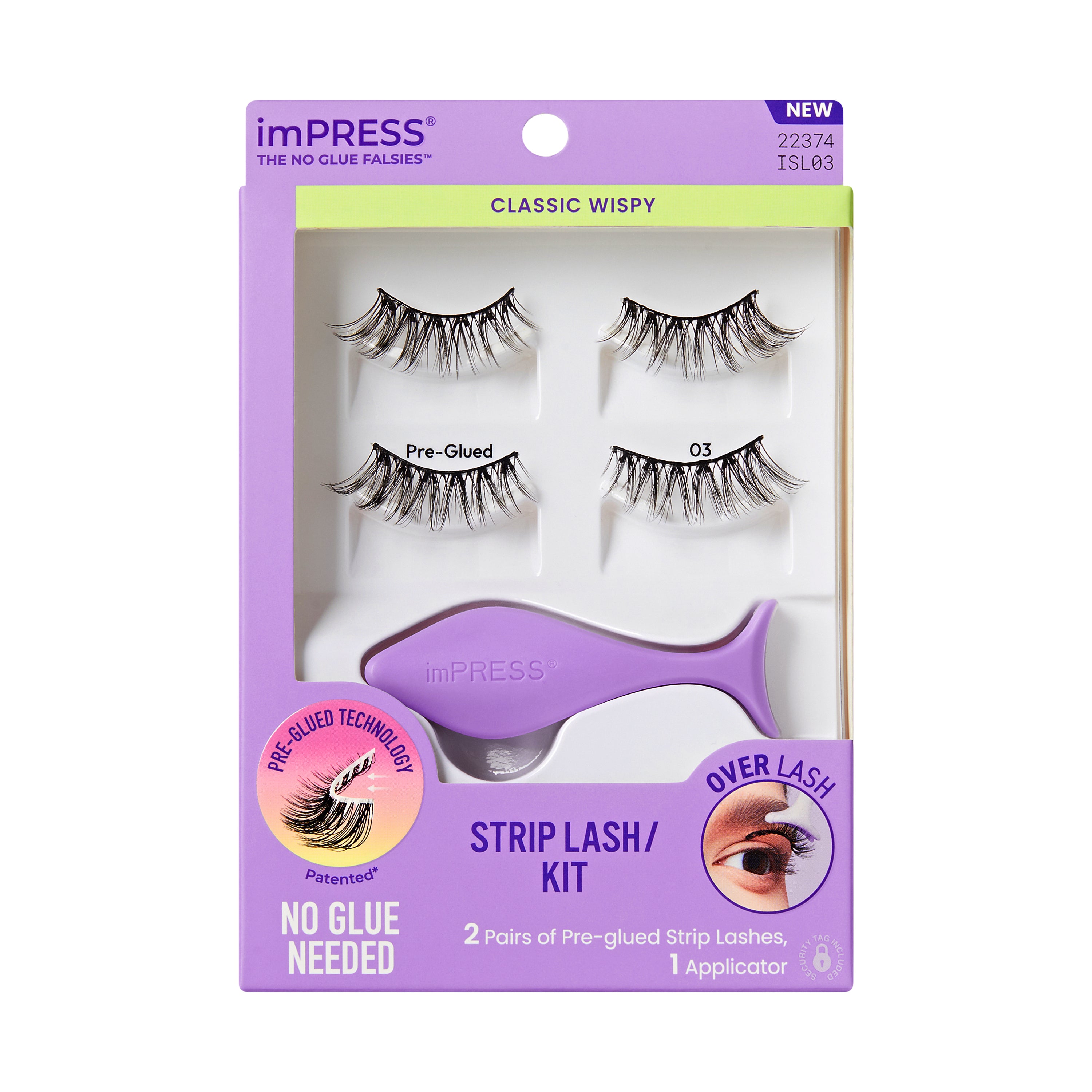 KISS imPRESS Pre-Glued Strip Lashes Kit, Classic Wispy, 2 Pair Self Adhesive Eyelashes (Copy)