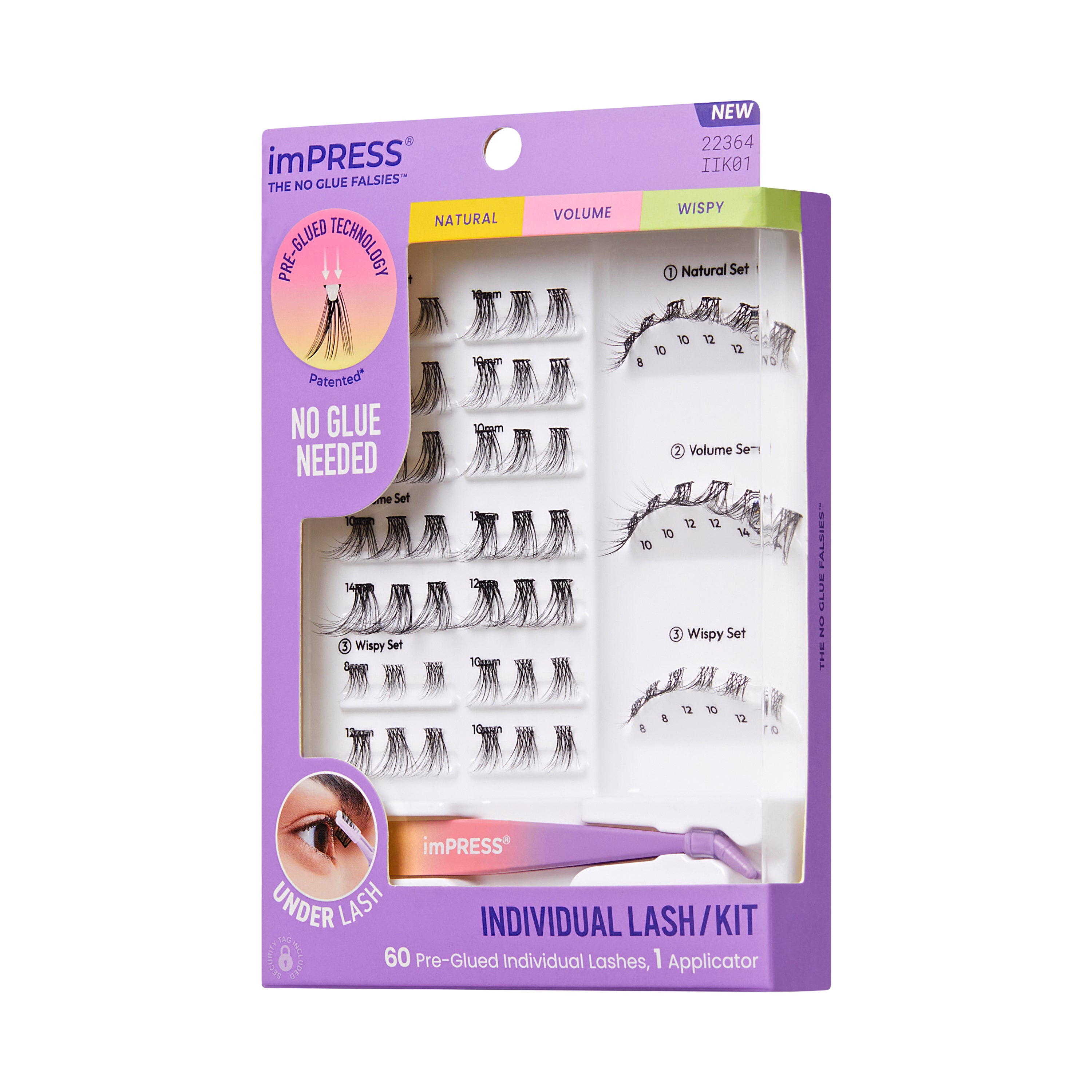 KISS imPRESS Pre-Glued Individual Lashes Kit, Self Adhesive Eyelashes, 60 Lash Clusters (Copy)