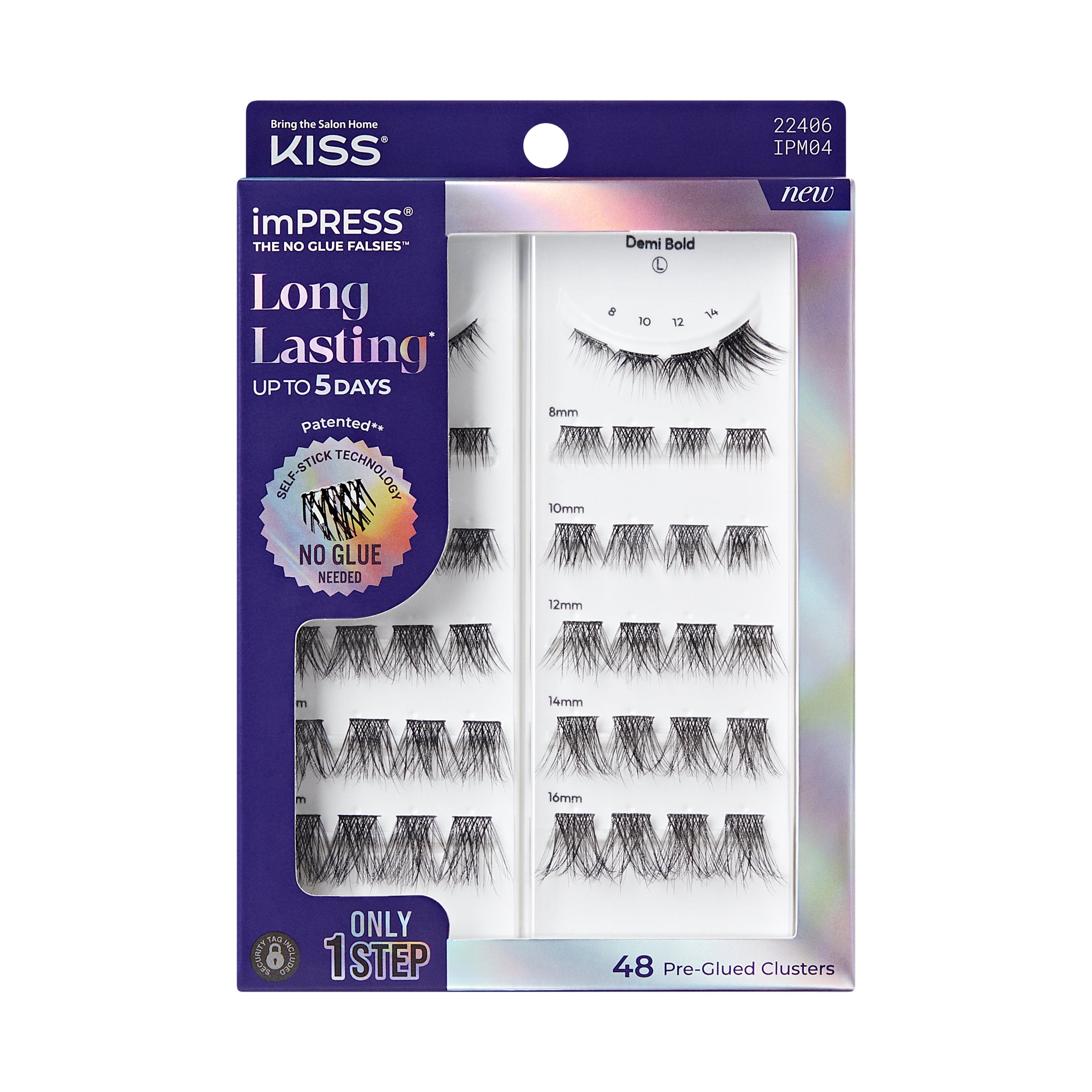 Kiss Impress Long Lasting Pre-Glued Lash Clusters Kit, Demi Bold, 48 Self Adhesive Eyelashes