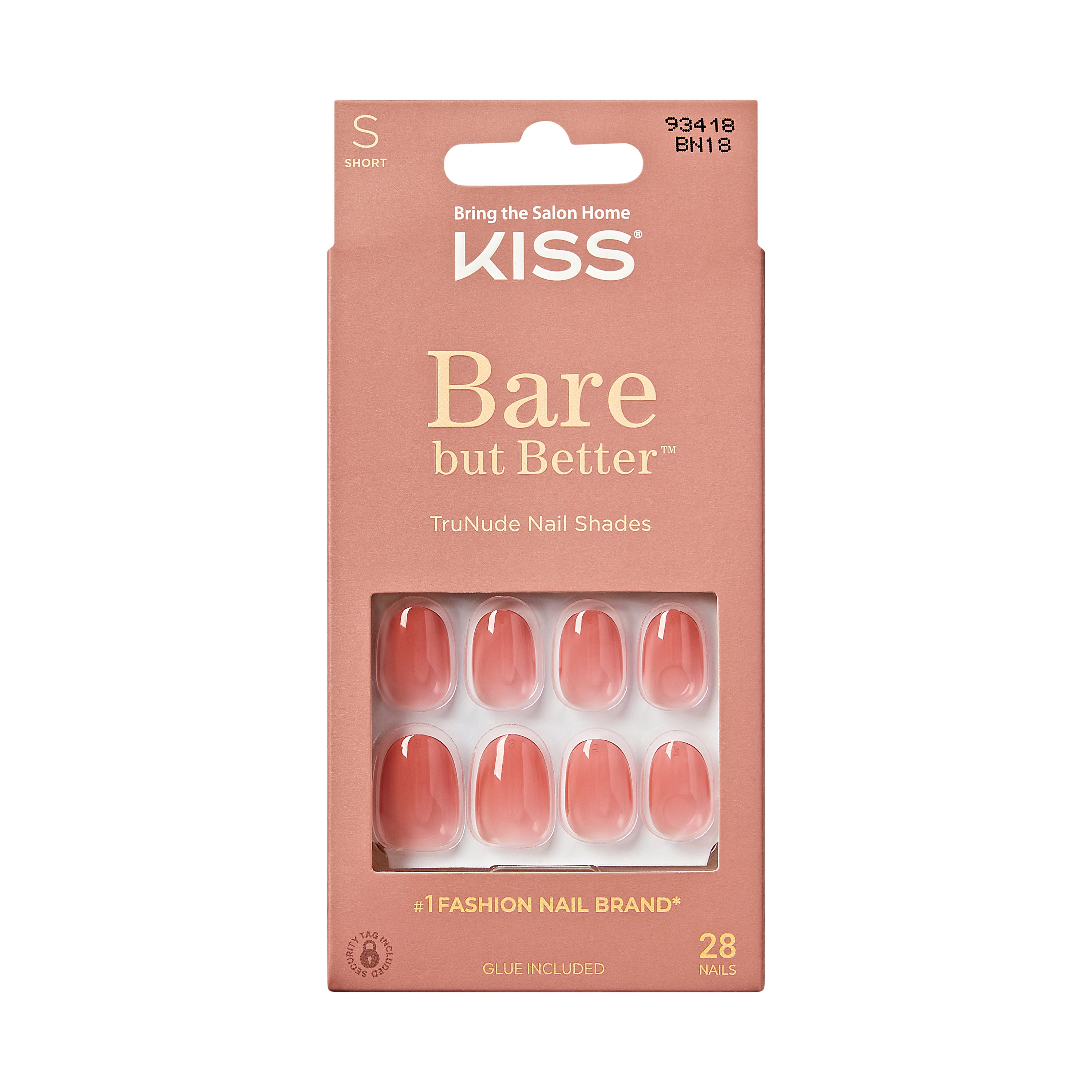 Kiss Bare but Better TruNude Press On Nails, Solid Orange, Short Oval, 28 Ct.