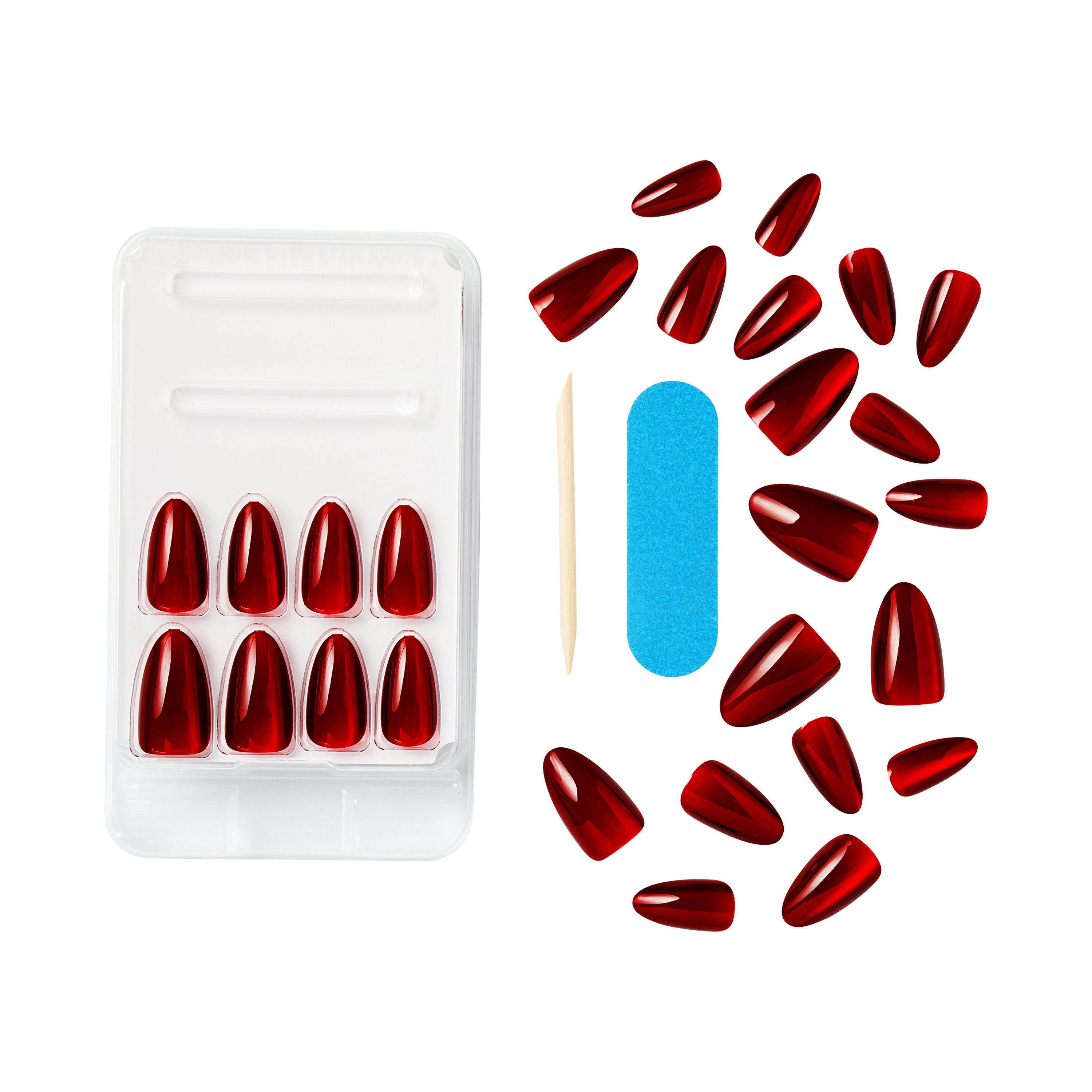 Kiss Gel Fantasy Magnetic Press On Nails Almond, Solid Red, Medium, 28 Count