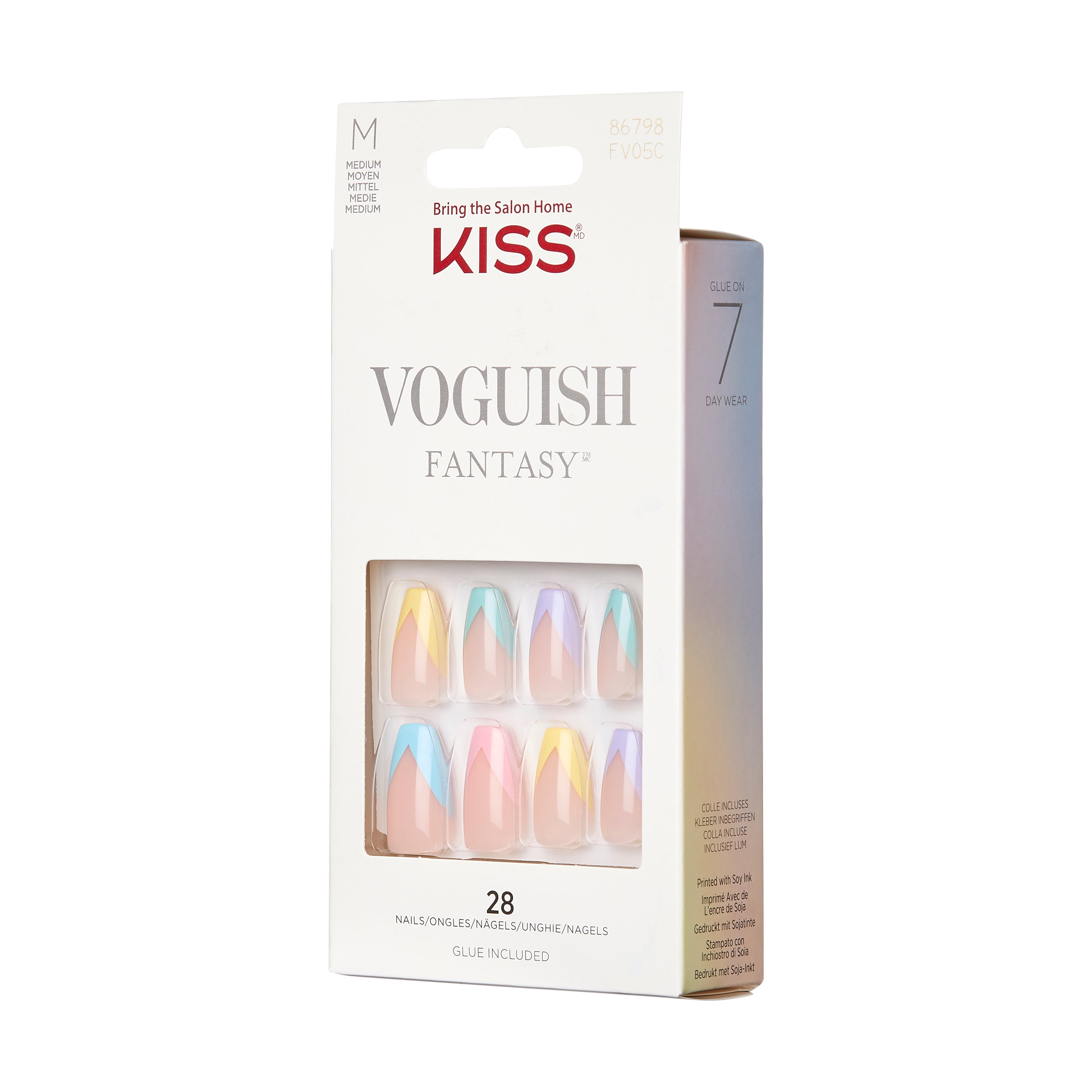 KISS Voguish Fantasy Press-On Nails, Disco Ball, Vícebarevná, Medium Coffin, 31 ks