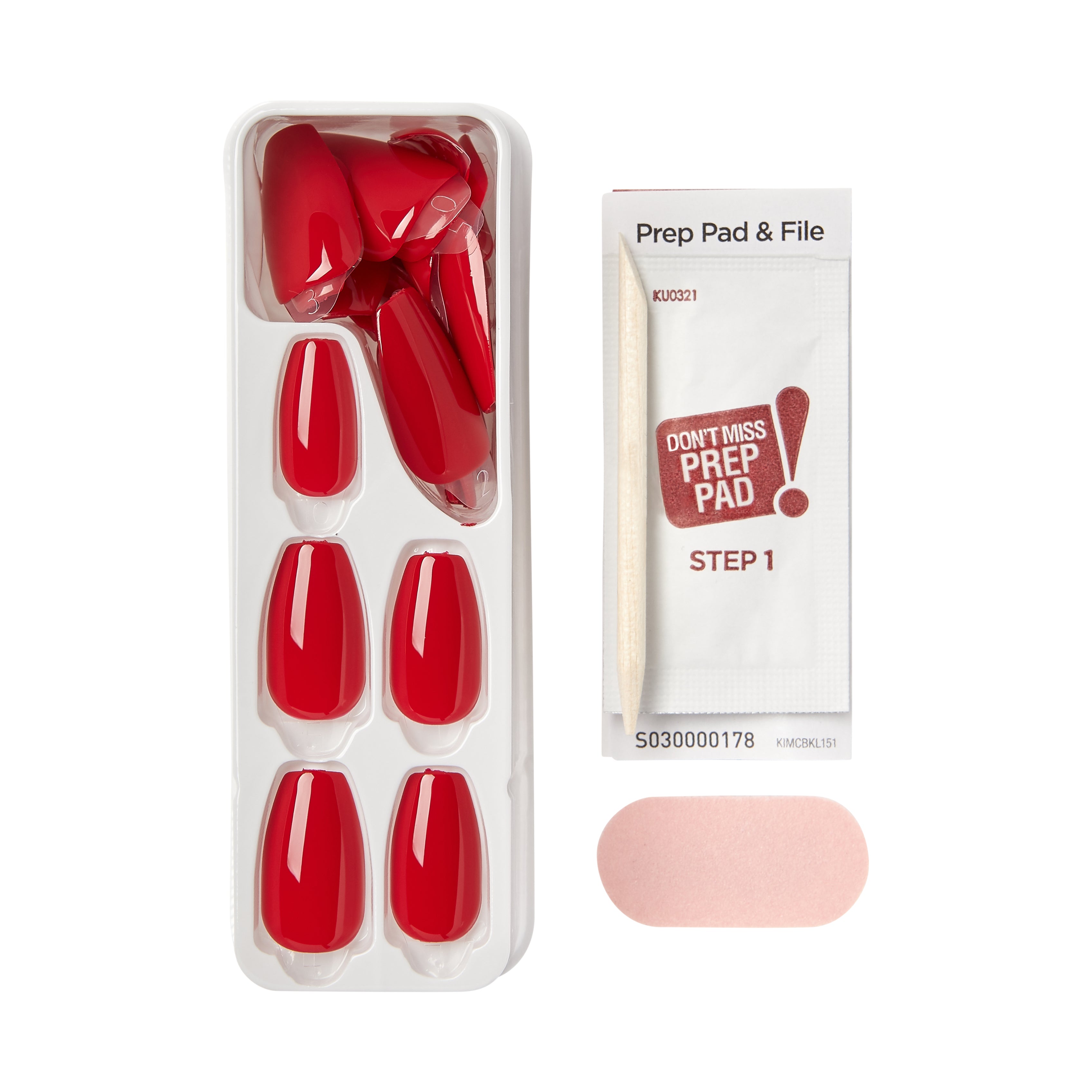 imPRESS Color No Glue Mani Press-On Nails, Červená, Medium, Coffin, 30 ks