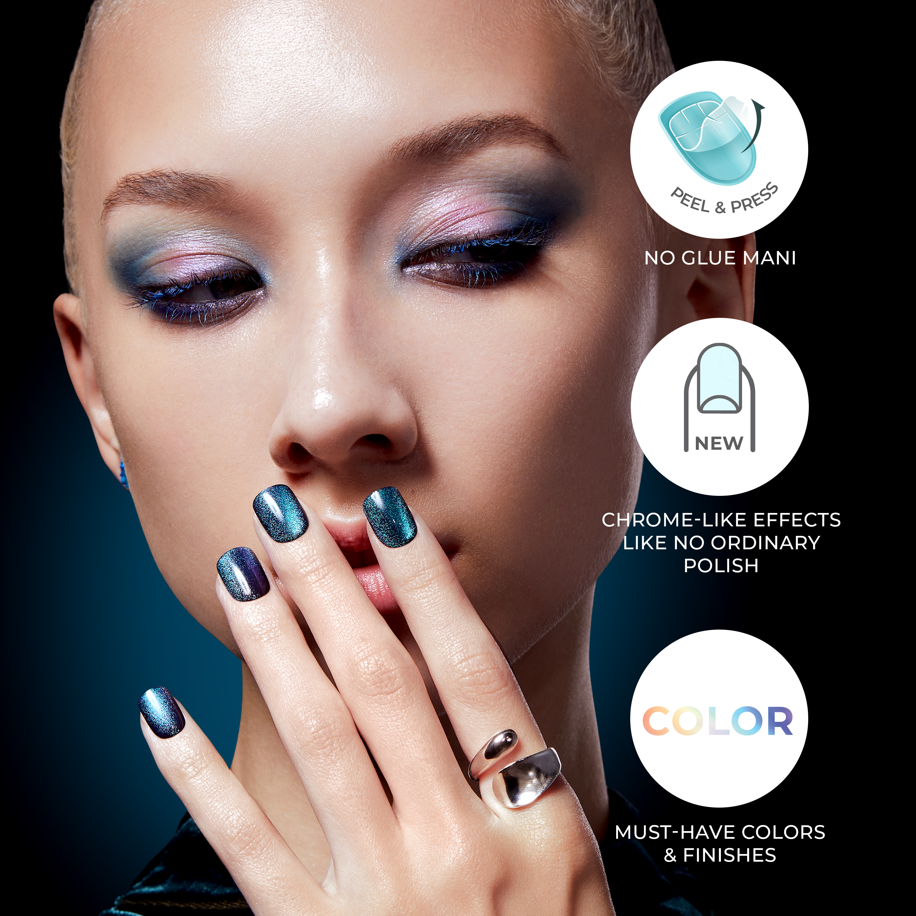 colorFX by imPRESS Press-On Nails, No Glue Needed, Tmavě zelená, Short Zaoblený, 30 ks
