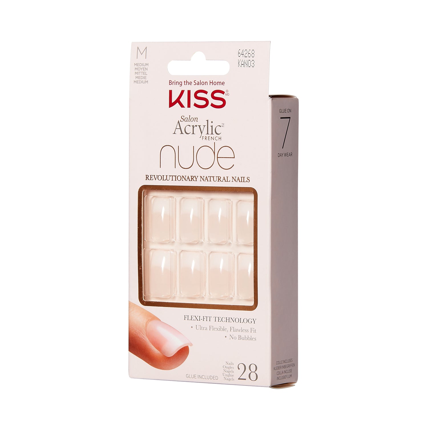 KISS Salon Acrylic Nude French Press-On Nails, Power Play, Bílé špičky, Short Hranatý, 31 ks