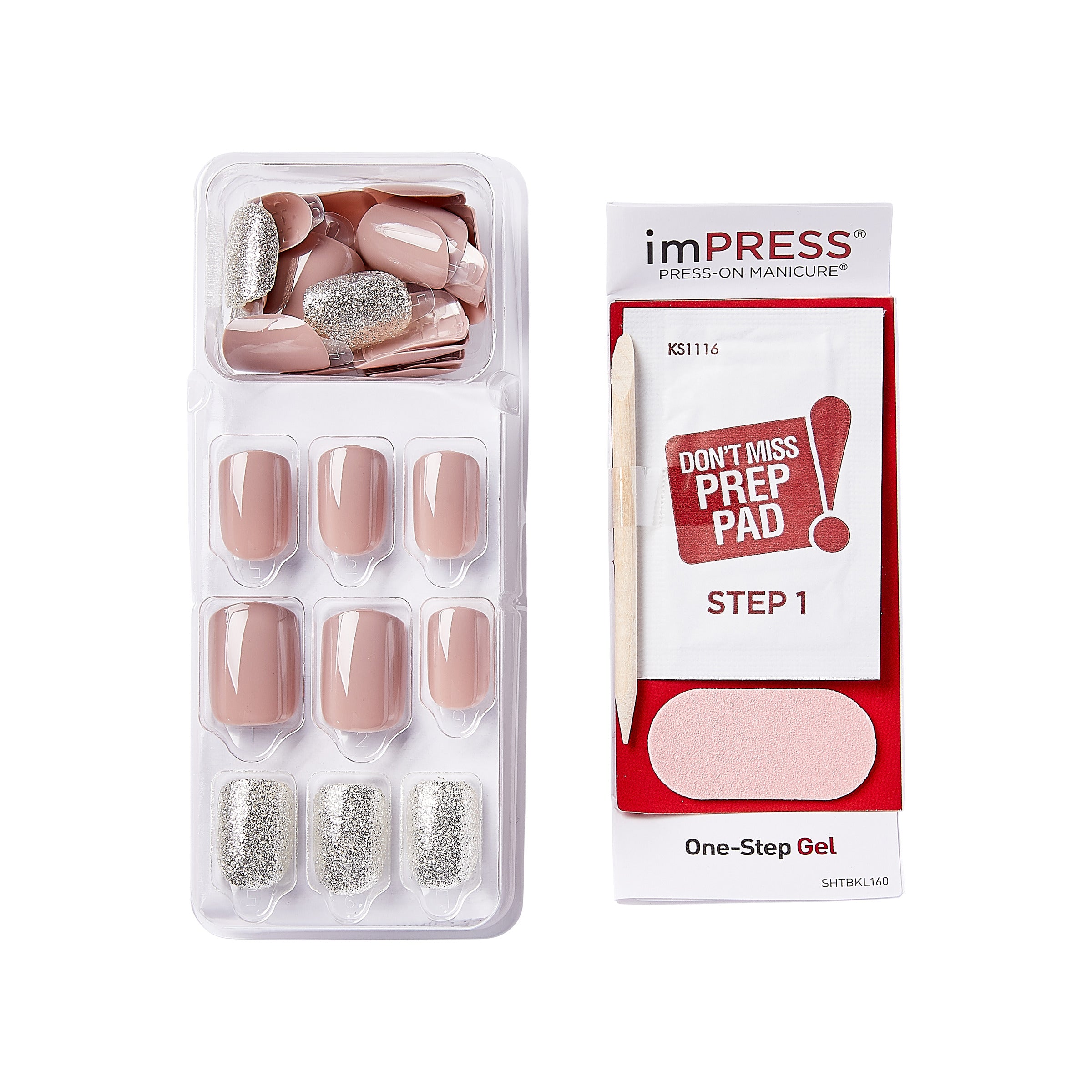 imPRESS Design Press-On Nails, No Glue Needed, Růžová, Short Zaoblený, 33 ks