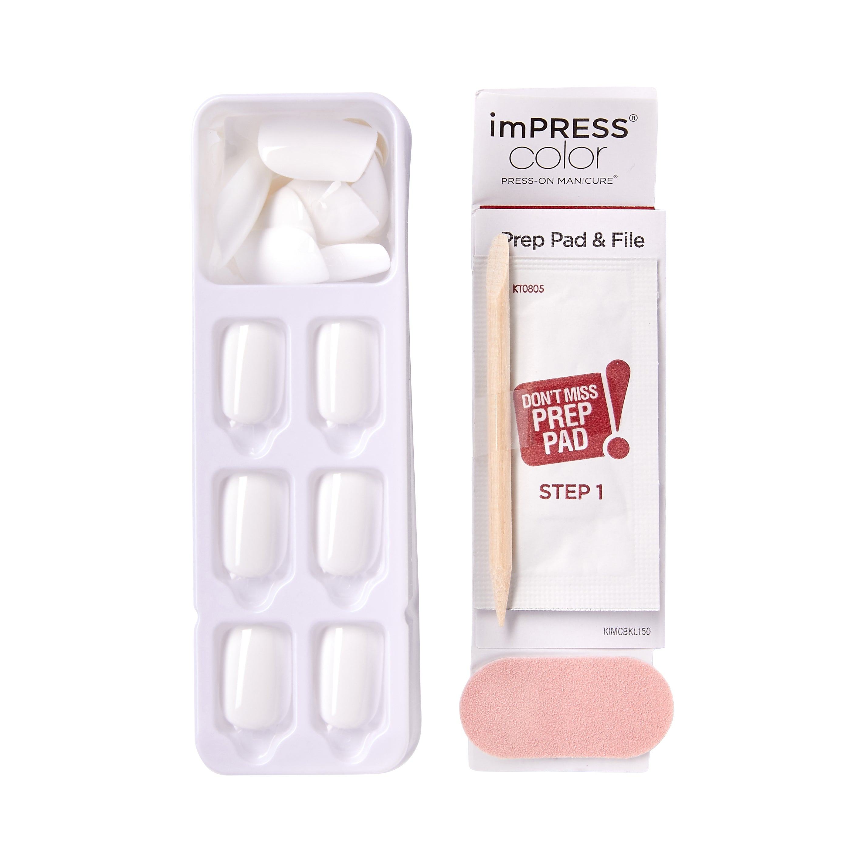 imPRESS Color No Glue Mani Press-On Nails, No Glue Needed, Bílá, Short Zaoblený, 33 ks
