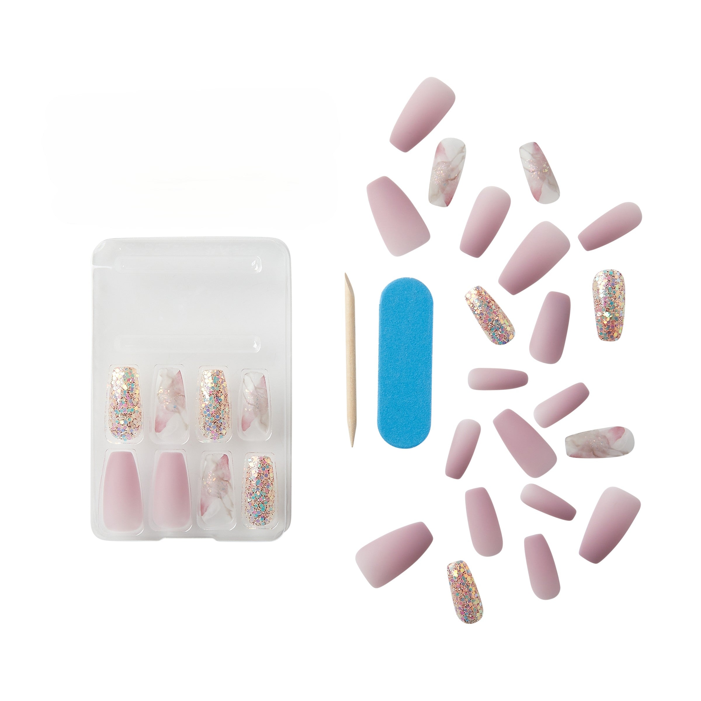 KISS Gel Fantasy Press-On Nails, Dreams, Fialová, Long Coffin, 31 ks