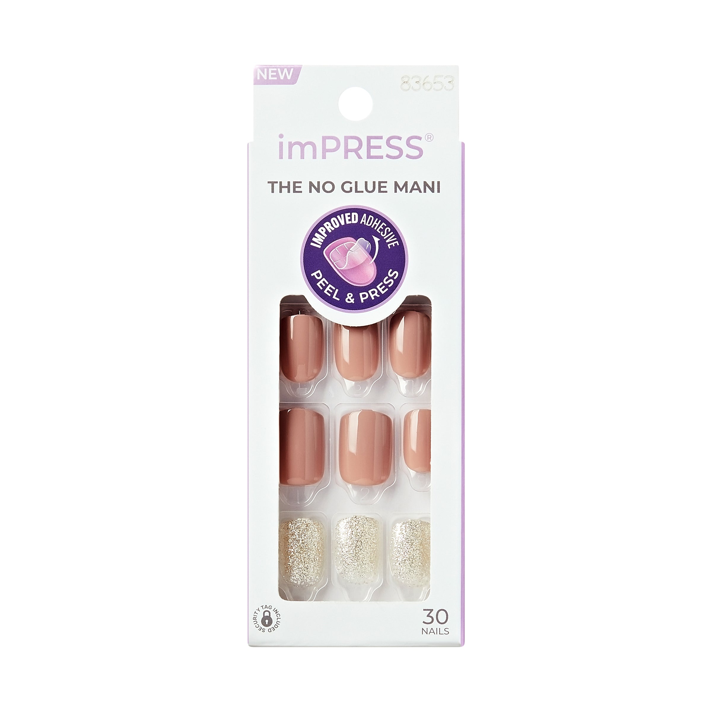 imPRESS Design Press-On Nails, No Glue Needed, Růžová, Short Zaoblený, 33 ks