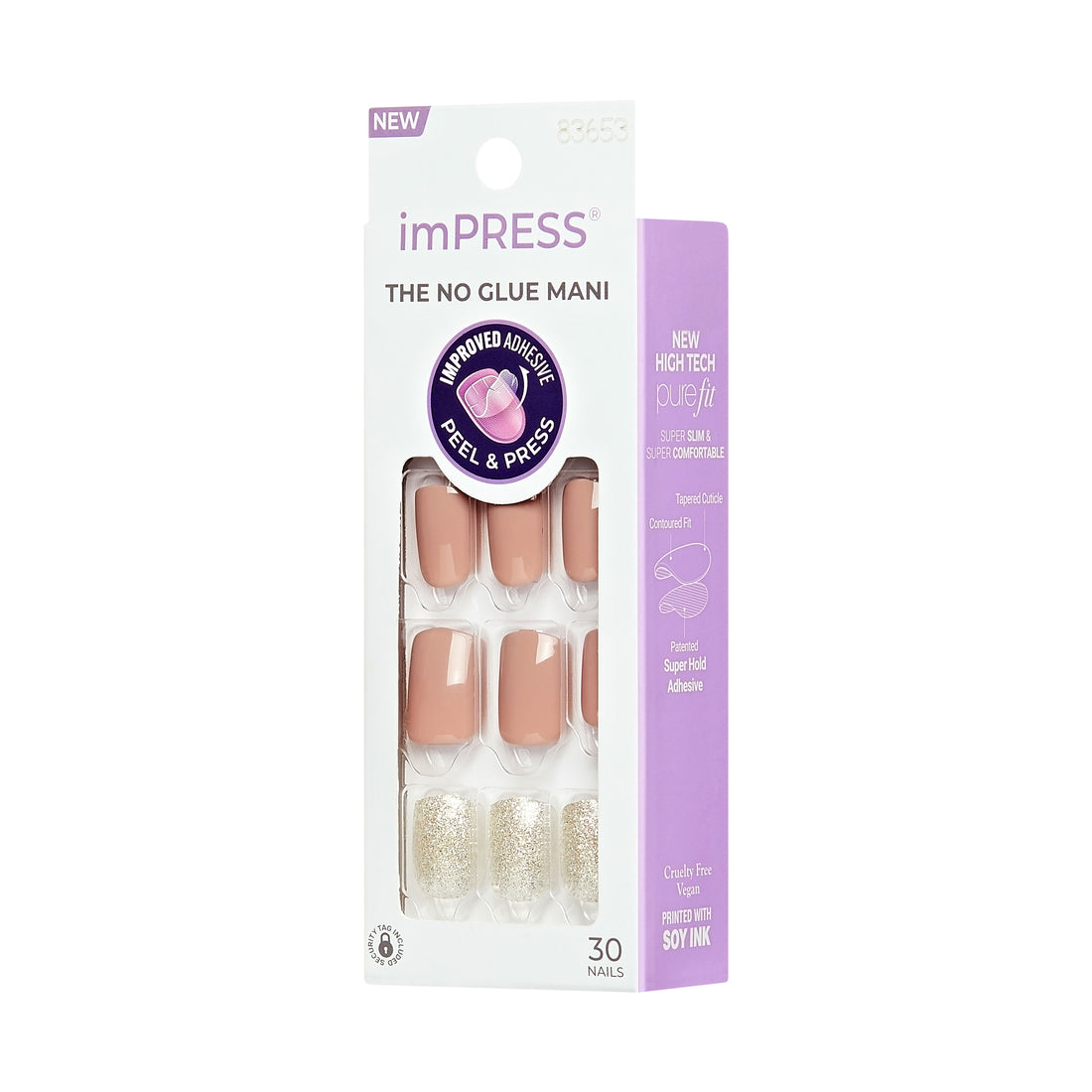 imPRESS Design Press-On Nails, No Glue Needed, Růžová, Short Zaoblený, 33 ks