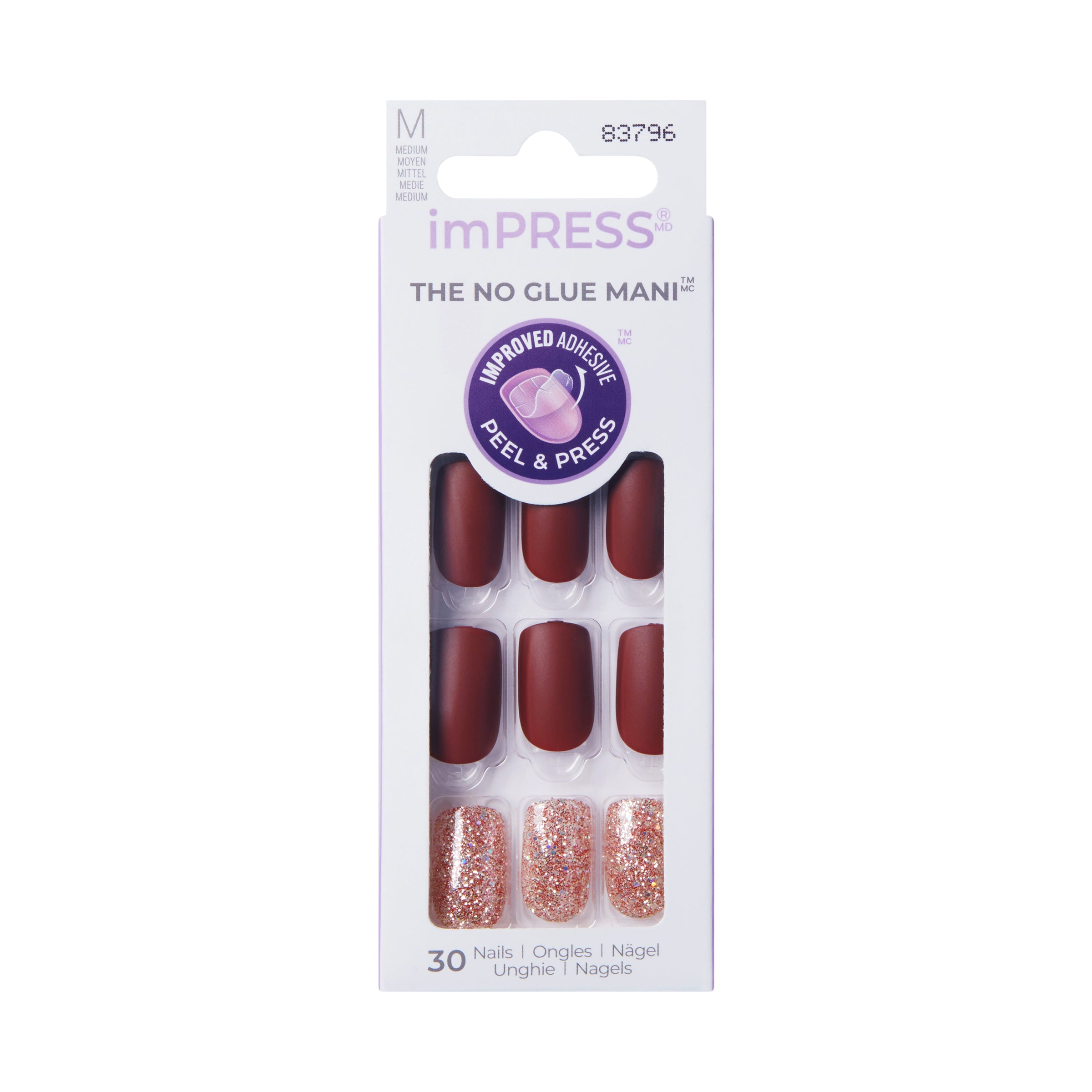 imPRESS Press-On Nails, No Glue Needed, Hero, Vícebarevná, Medium Zaoblená, 30 ks