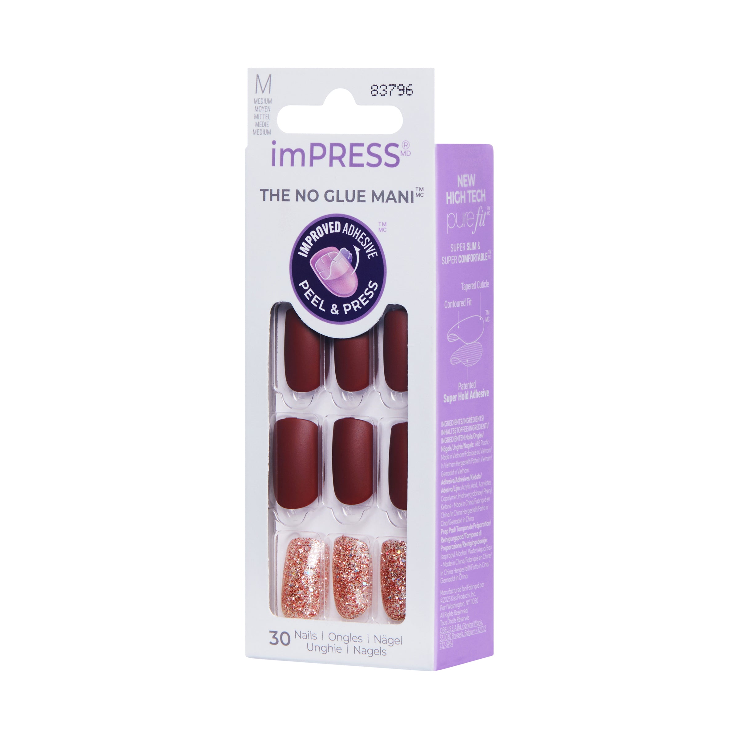 imPRESS Press-On Nails, No Glue Needed, Hero, Vícebarevná, Medium Zaoblená, 30 ks