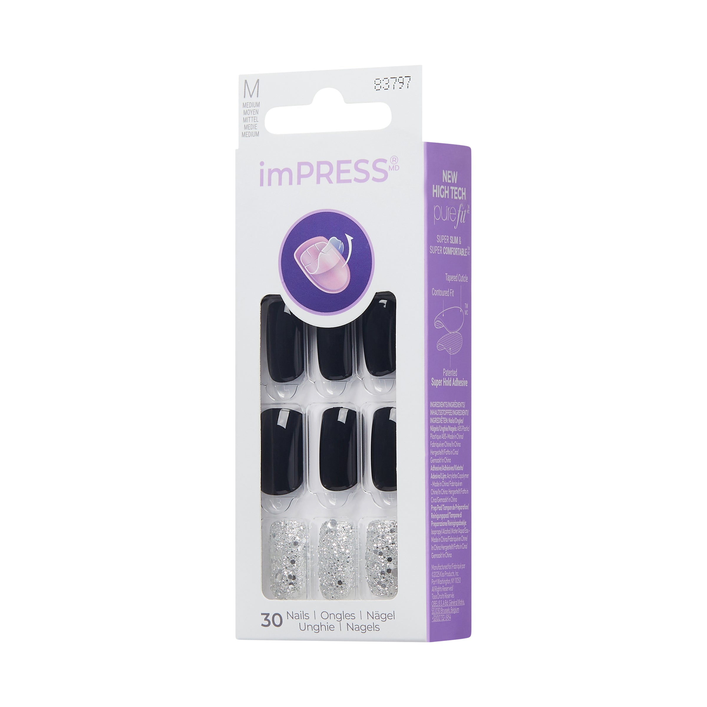 imPRESS Press-On Nails, No Glue Needed, Destiny, Vícebarevná, Medium Zaoblený, 30 ks
