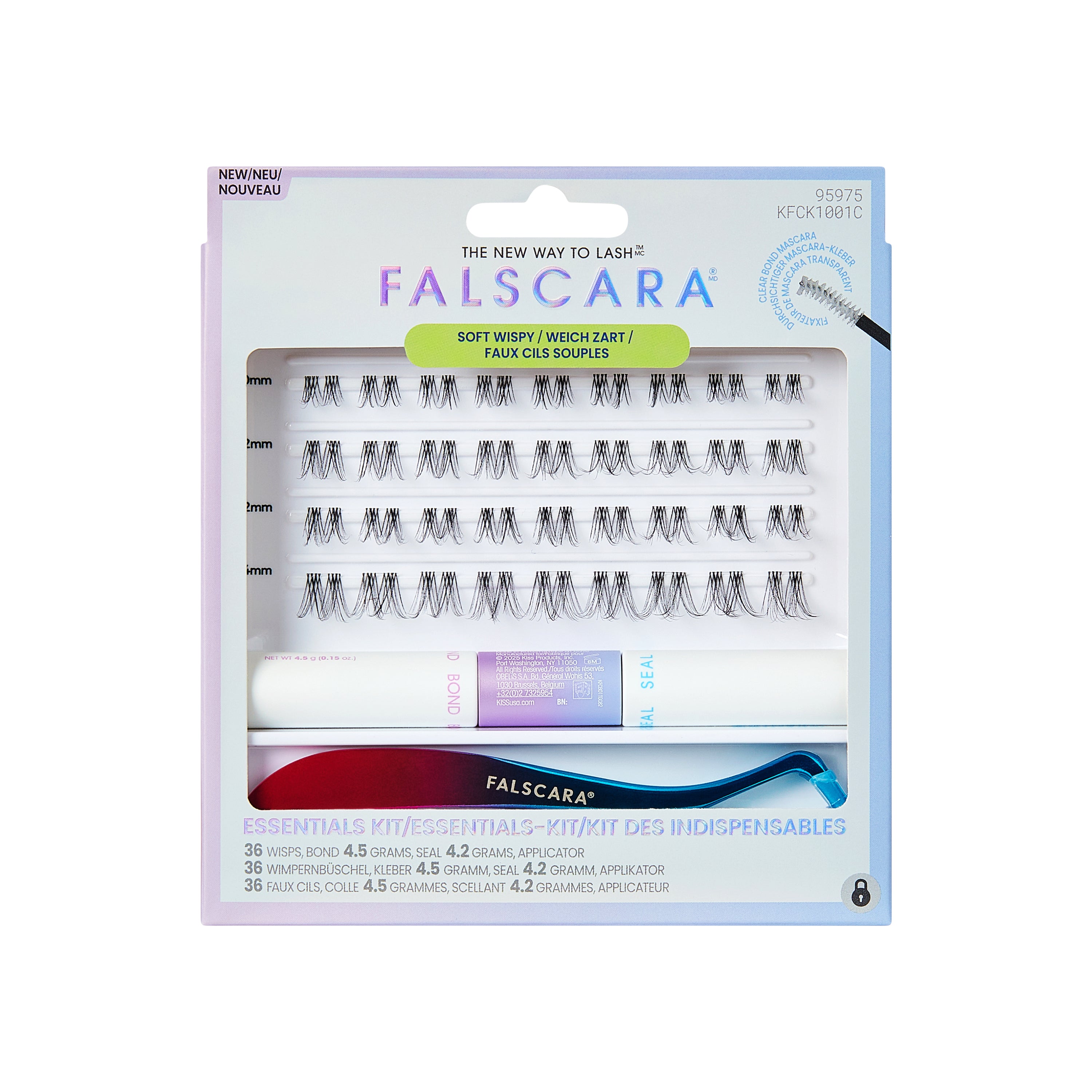 KISS FALSCARA Clear Band False Eyelashes, Lash Extension Kit, 36 Lash Clusters