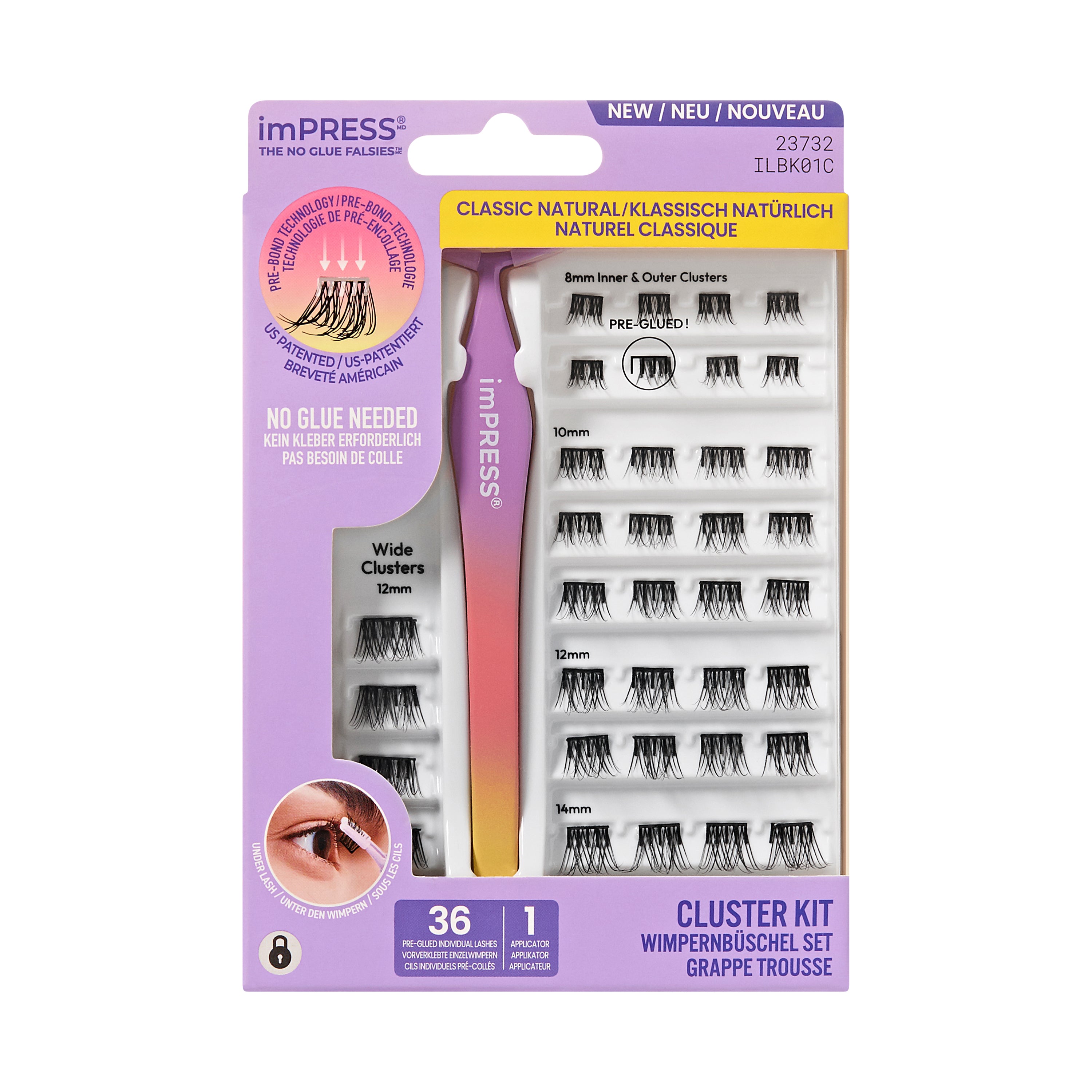 KISS imPRESS Falsies Press On Self Adhesive Eyelashes, Classic Natural, 36 Lash Clusters (Copy)
