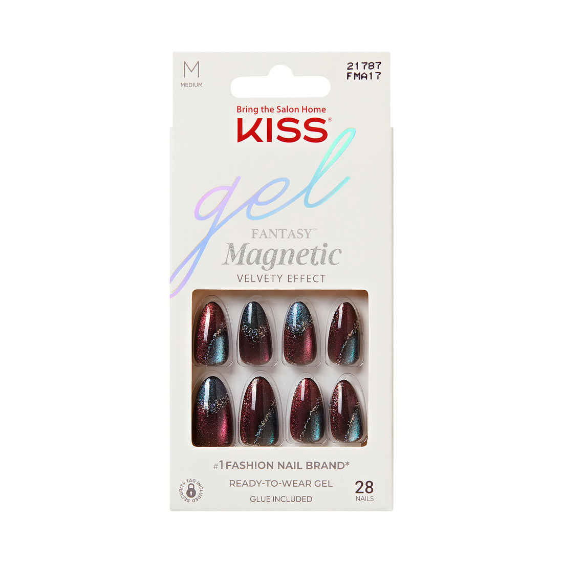 Kiss Gel Fantasy Magnetic Press On Nails, ‘Moonlit Veil’, Black, Short Oval, 28 Count