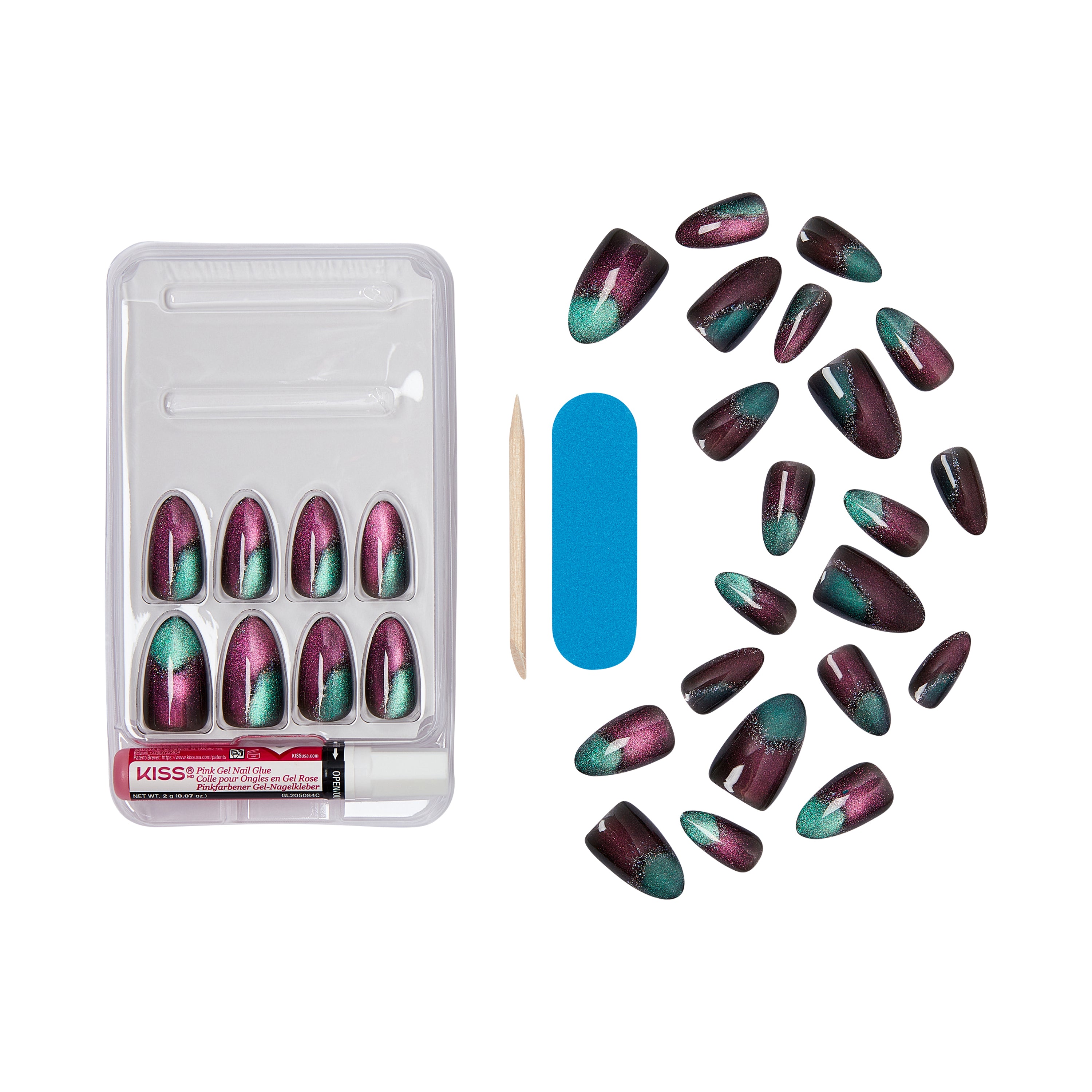Kiss Gel Fantasy Magnetic Press On Nails, ‘Moonlit Veil’, Black, Short Oval, 28 Count
