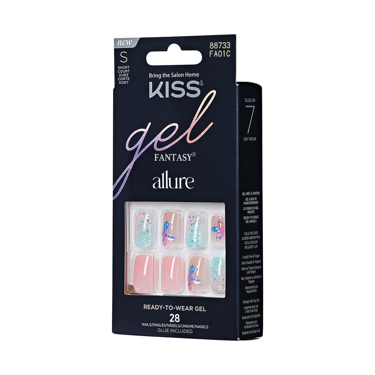 KISS Gel Fantasy Allure Press-On Nails, Variation, Růžová, Short Hranatý, 31 ks