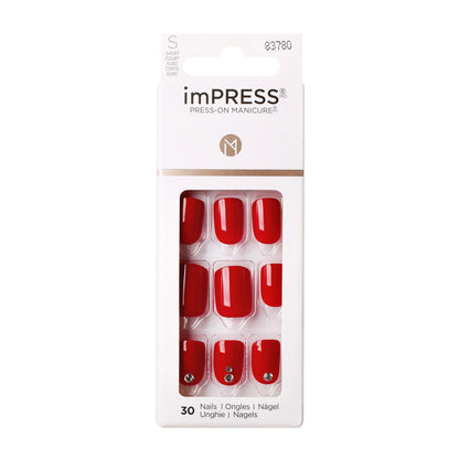 imPRESS Design Press-On Nails, No Glue Needed, Červená, Short Zaoblený, 33 ks