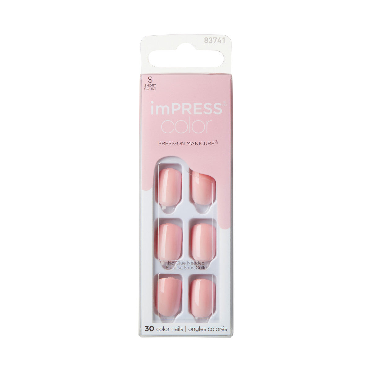 imPRESS Color No Glue Mani Press-On Nails, No Glue Needed, Růžová, Short Zaoblený, 33 ks