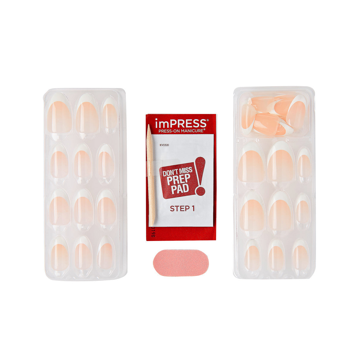 imPRESS Classic French Press-On Nails, No Glue Needed, Bílé špičky, Medium Mandlový, 33 ks