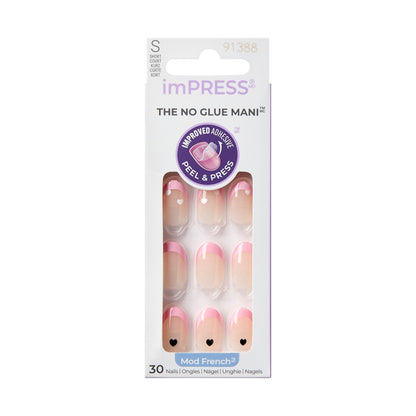 KISS imPRESS No Glue Mani Press On Nails, French, Ditto, Pink, Short Oval, 30ct