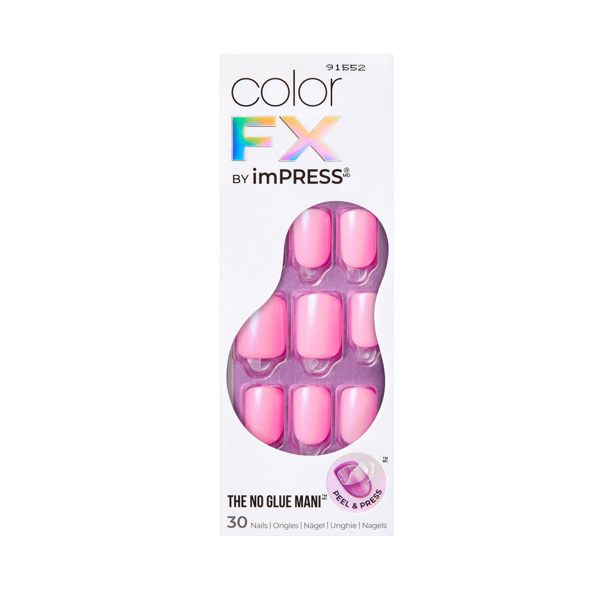 colorFX by imPRESS  Press-On Nails, No Glue Needed, Růžová, Short Zaoblený, 30 ks