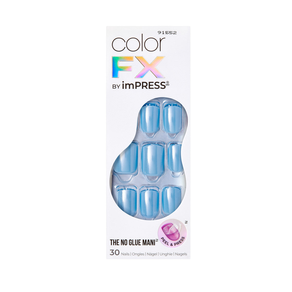 colorFX by imPRESS  Press-On Nails, No Glue Needed, Modrá, Short Zaoblený, 30 ks