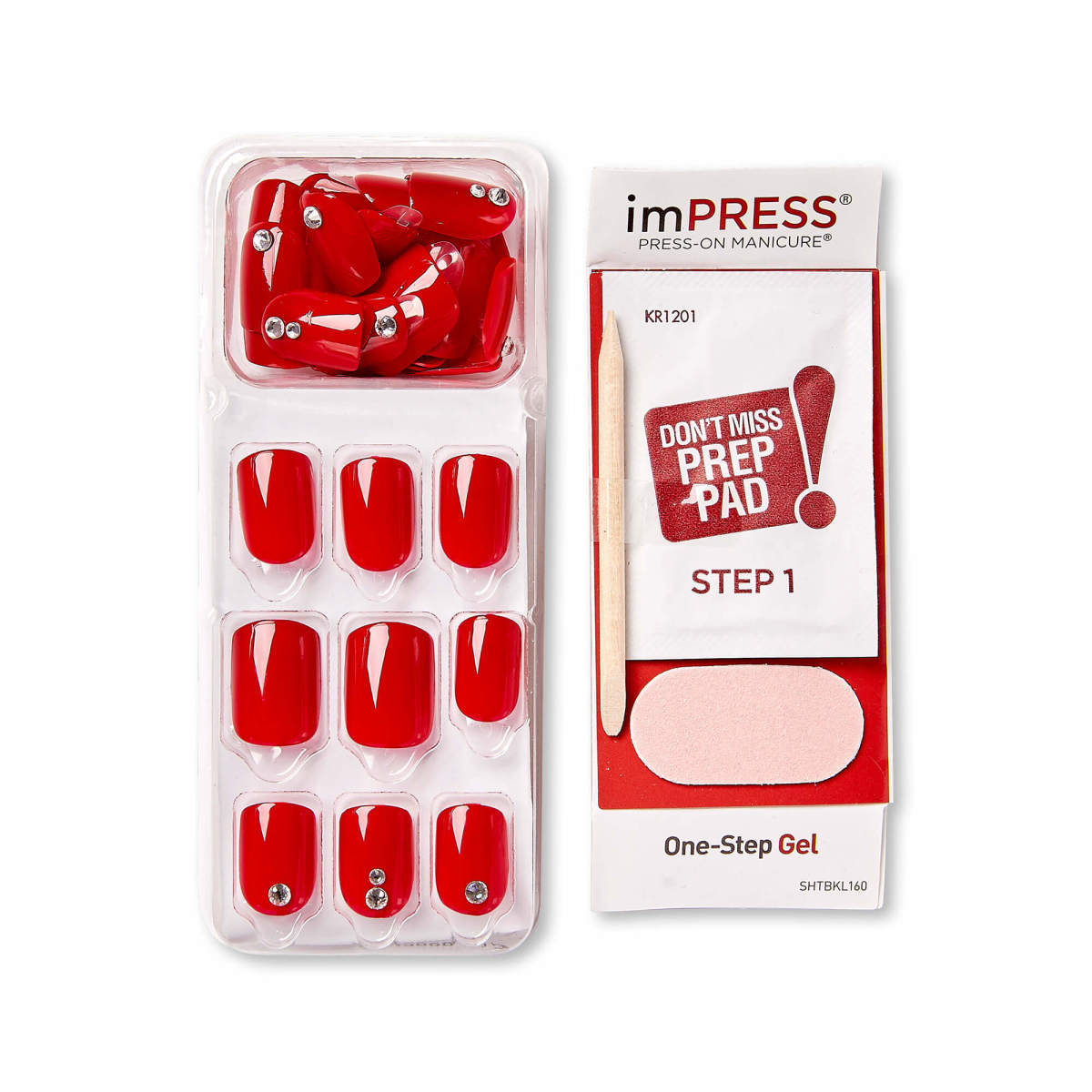 imPRESS Design Press-On Nails, No Glue Needed, Červená, Short Zaoblený, 33 ks