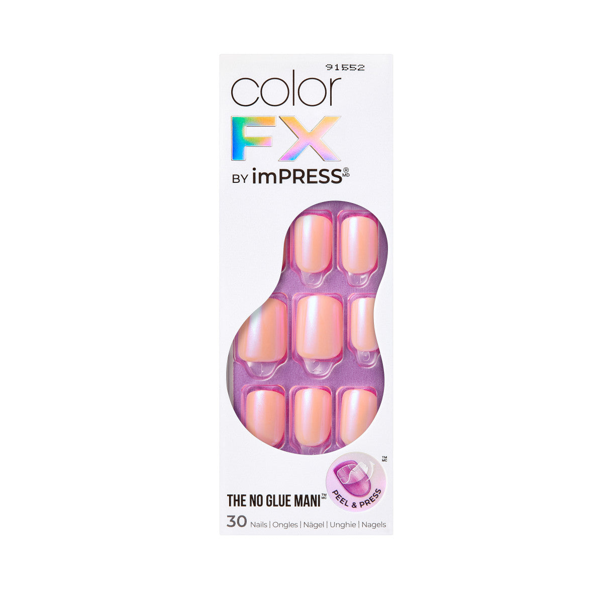 colorFX by imPRESS  Press-On Nails, No Glue Needed, Růžová, Short Zaoblený, 30 ks