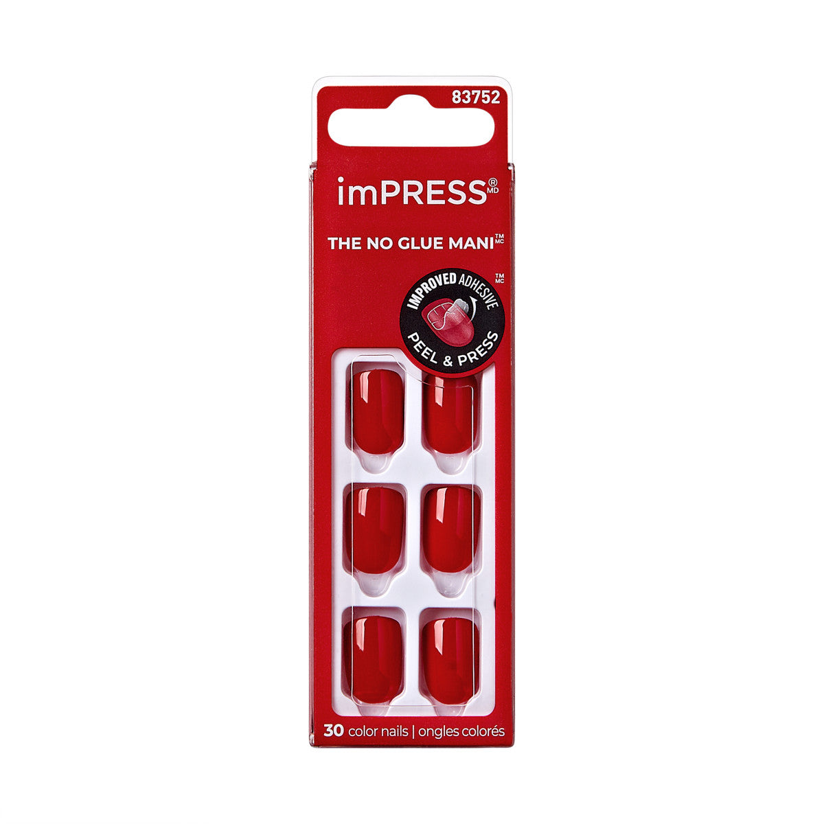 imPRESS Color No Glue Mani Press On Nails, Color, Reddy or Not, Červená, Short Zaoblený, 30 ks