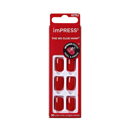 imPRESS Color No Glue Mani Press On Nails, Color, Reddy or Not, Červená, Short Zaoblený, 30 ks