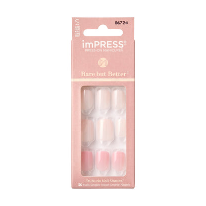 KISS imPRESS No Glue Mani Press On Nails, Bare But Better, Effortless Finish, Béžová, Short Zaoblený, 30 ks