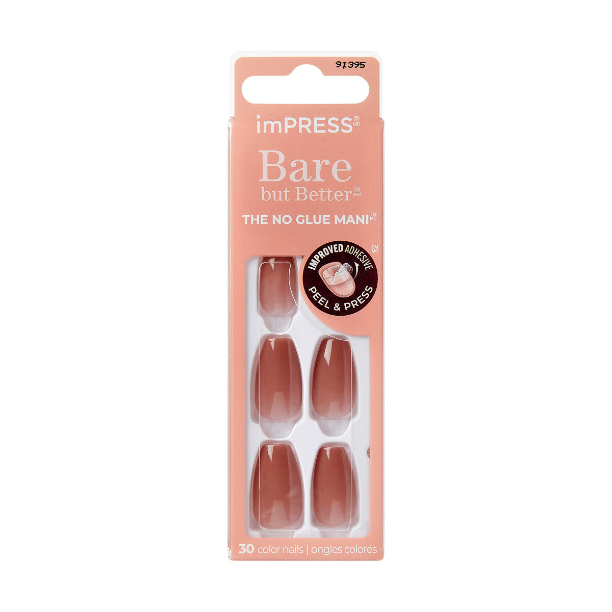 imPRESS Color Bare but Better Press-On Nails, No Glue, Neutrální, Medium Coffin, 30 ks