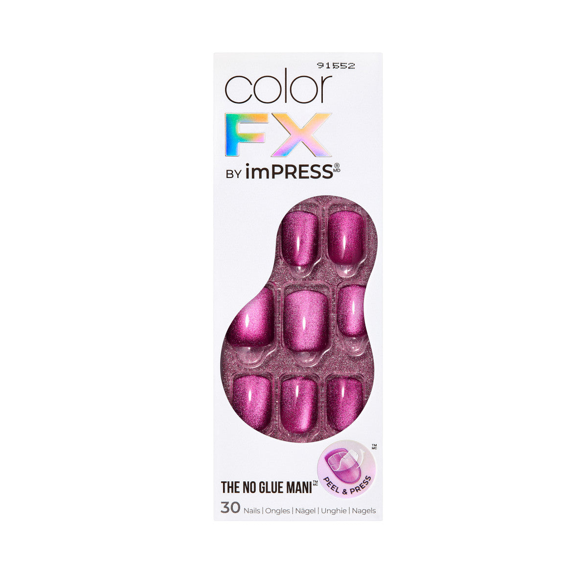 colorFX by imPRESS  Press-On Nails, No Glue Needed, Růžová, Short Zaoblený, 30 ks