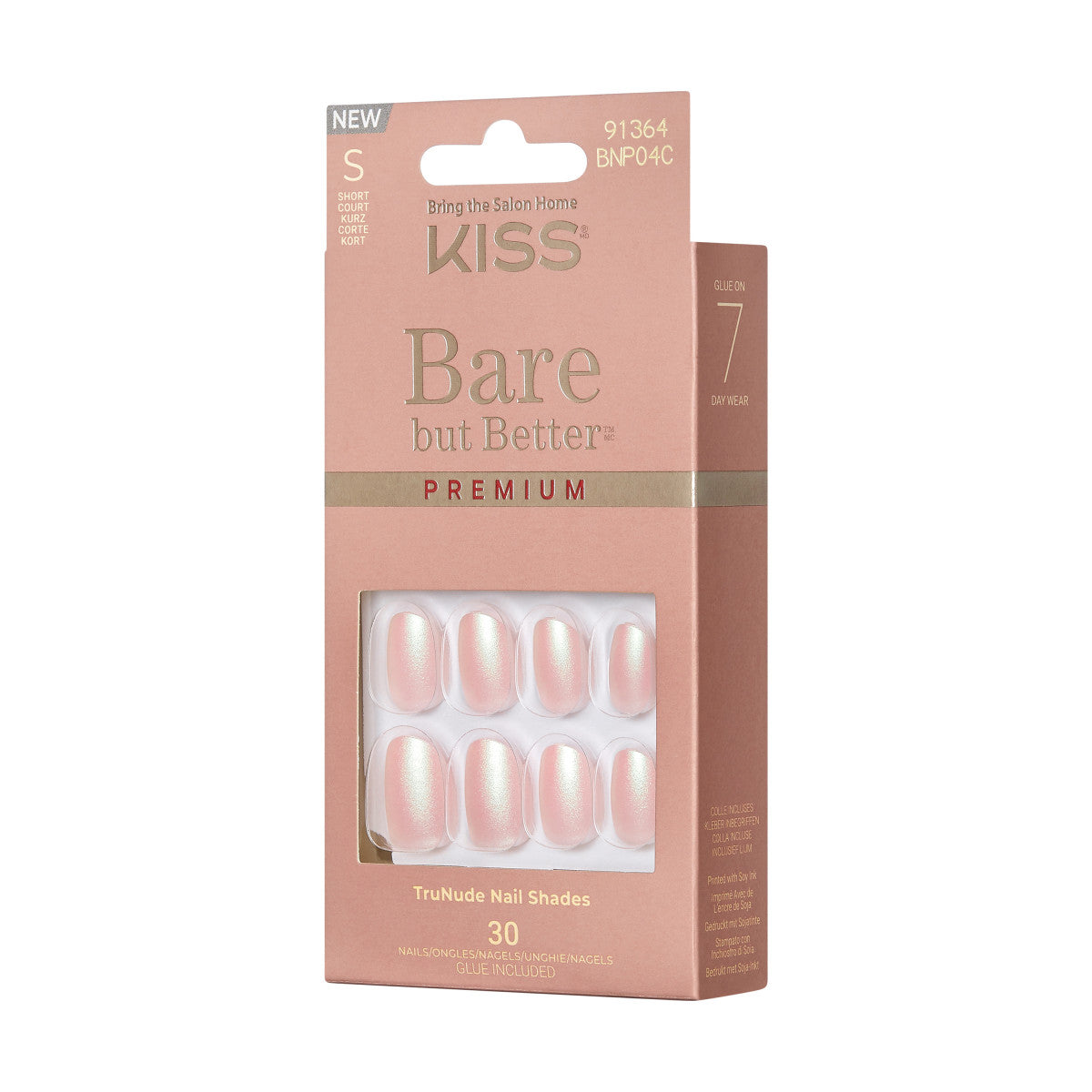 KISS Bare But Better, Press-On Nails, Mocha, Beige, Short Oval, 30ct