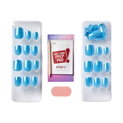 KISS imPRESS No Glue Mani Press On Nails, Color FX, Meta, Blue, Short Squoval, 30ct