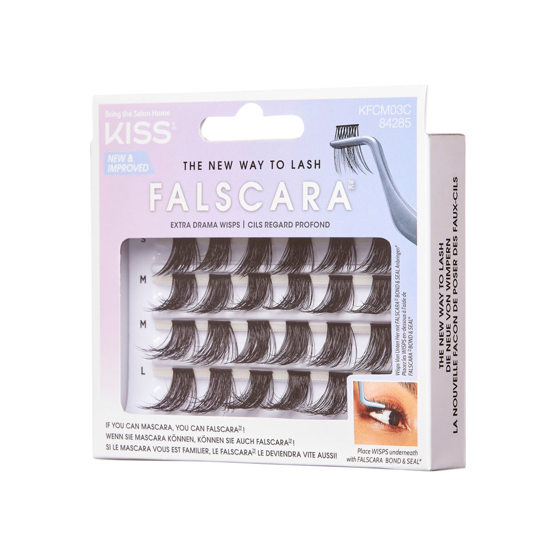 KISS FALSCARA Collection DIY Eyelash Extensions Multi Pack, Extra Drama Wisps, 24 Ct.
