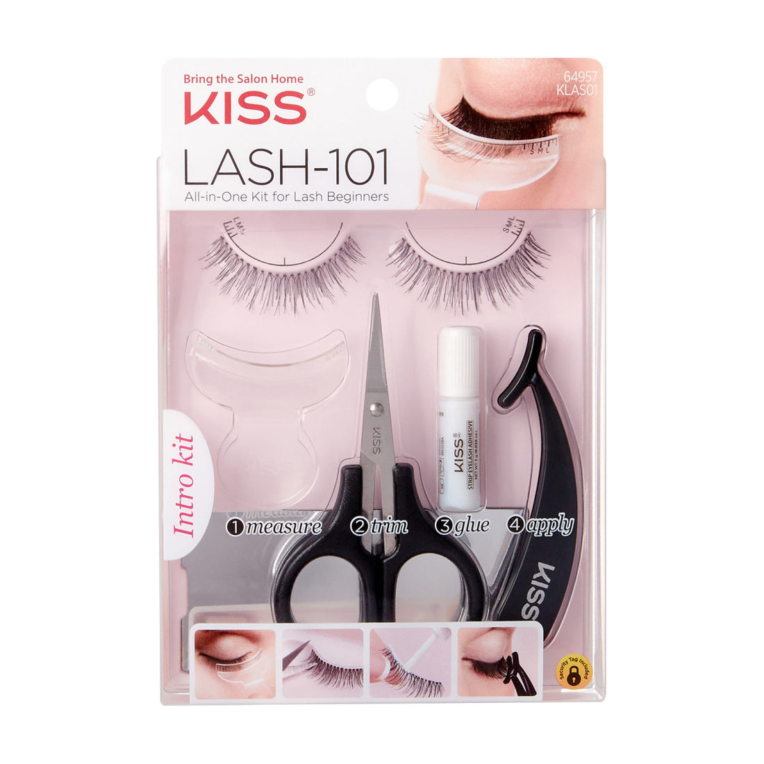 KISS LASH-101 All-In-One False Eyelashes Kit for Beginners, 1 Pair &amp; 4 Accessories