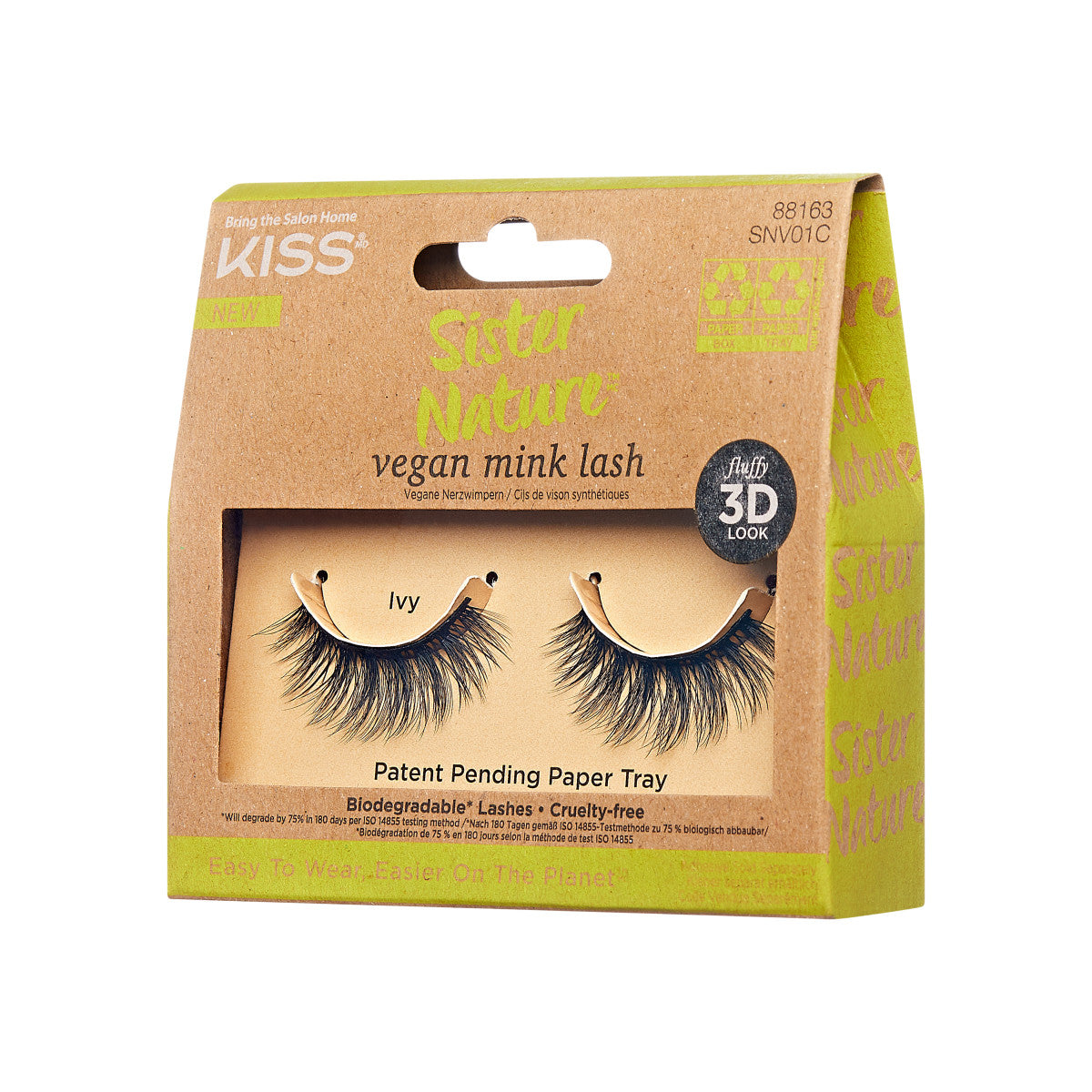 KISS Sister Nature Vegan Mink False Eyelashes, Style Ivy, Biodegradable, 1 Pair