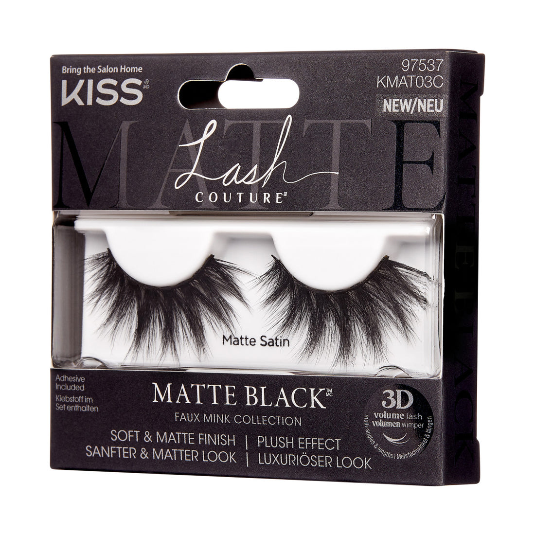 KISS Lash Couture 3D Matte, False Eyelashes, Matte Satin, 16mm, 1 Pair