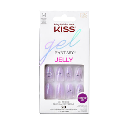 KISS Gel Fantasy, Press-On Nails, One Day Jelly, Purple, Med Almond, 28ct