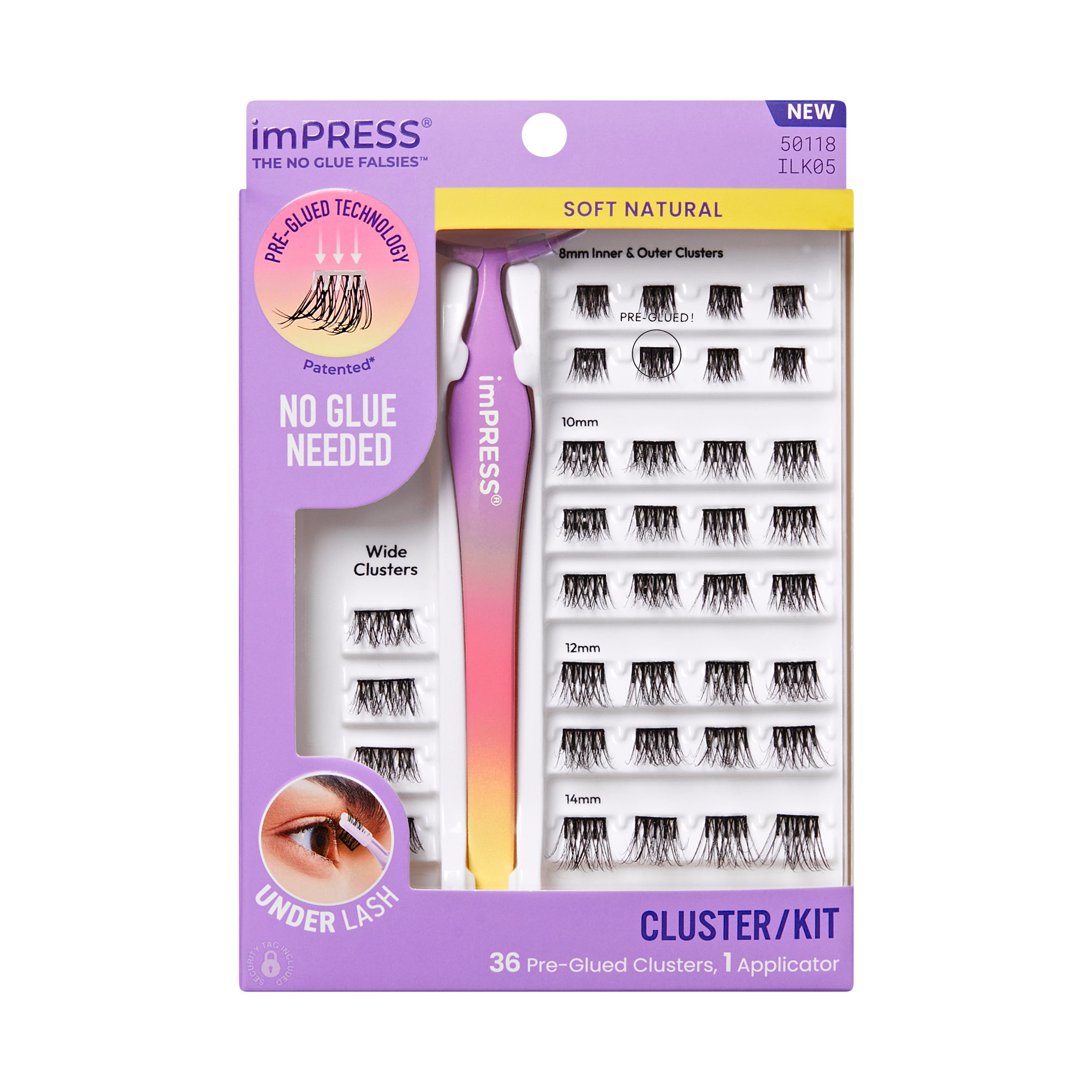 KISS imPRESS Press On Self Adhesive Eyelashes, 8mm–14mm, Soft Natural, 36 Lash Clusters (Copy)