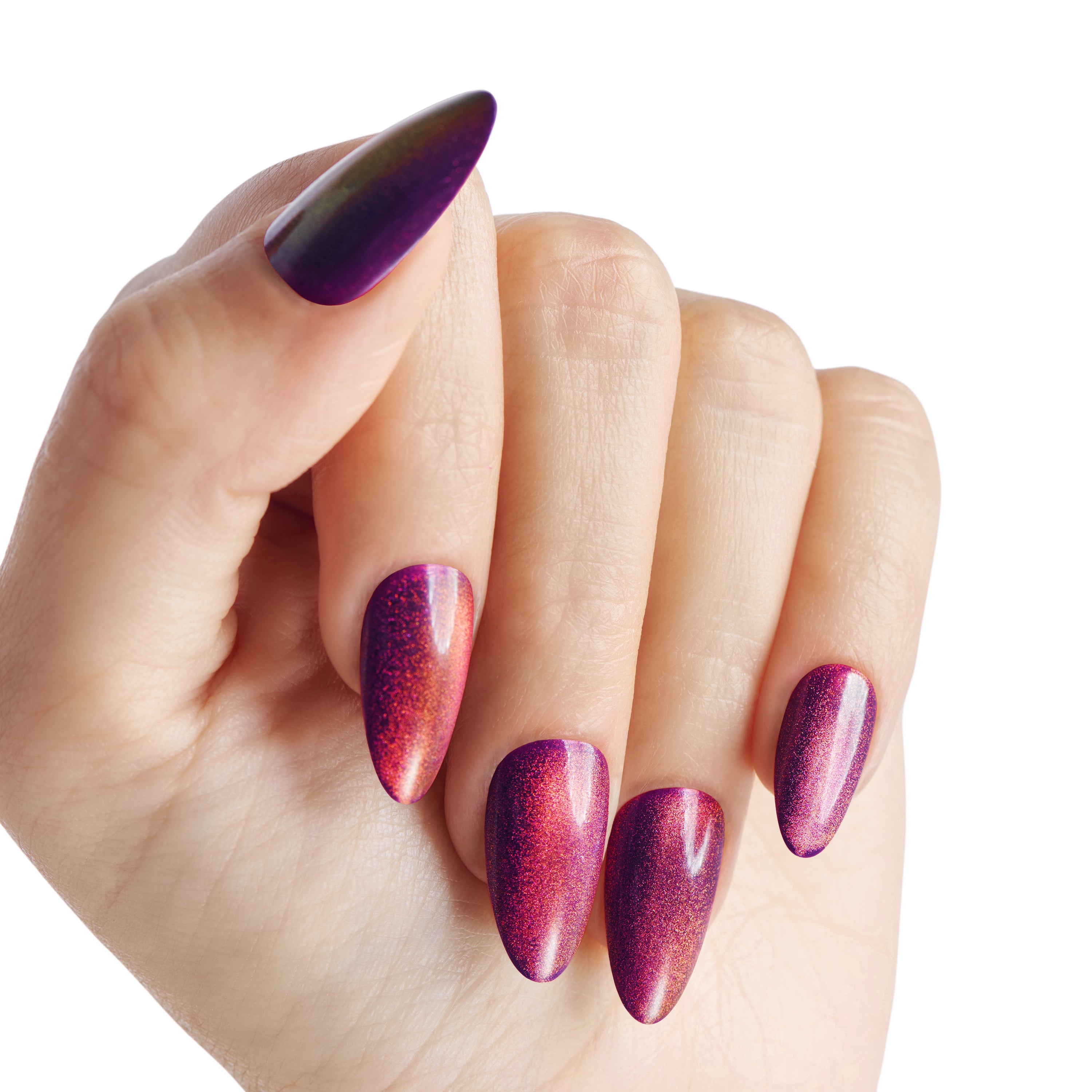 KISS Gel Fantasy Magnetic Press On Nails, Wine Color, Medium Almond, 28 Count