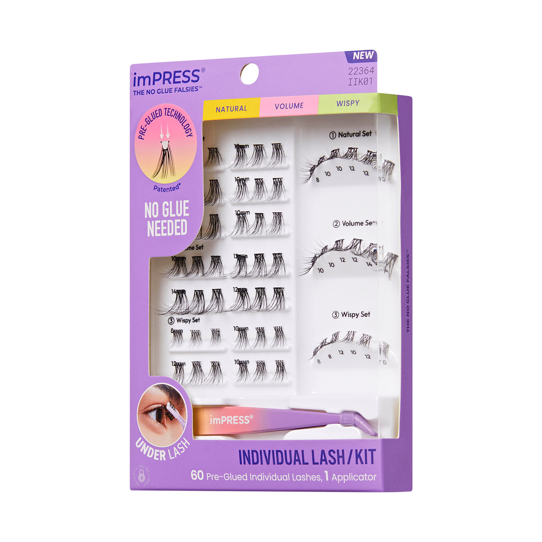 KISS imPRESS Pre-Glued Individual Lashes Kit, Self Adhesive Eyelashes, 60 Lash Clusters (Copy)