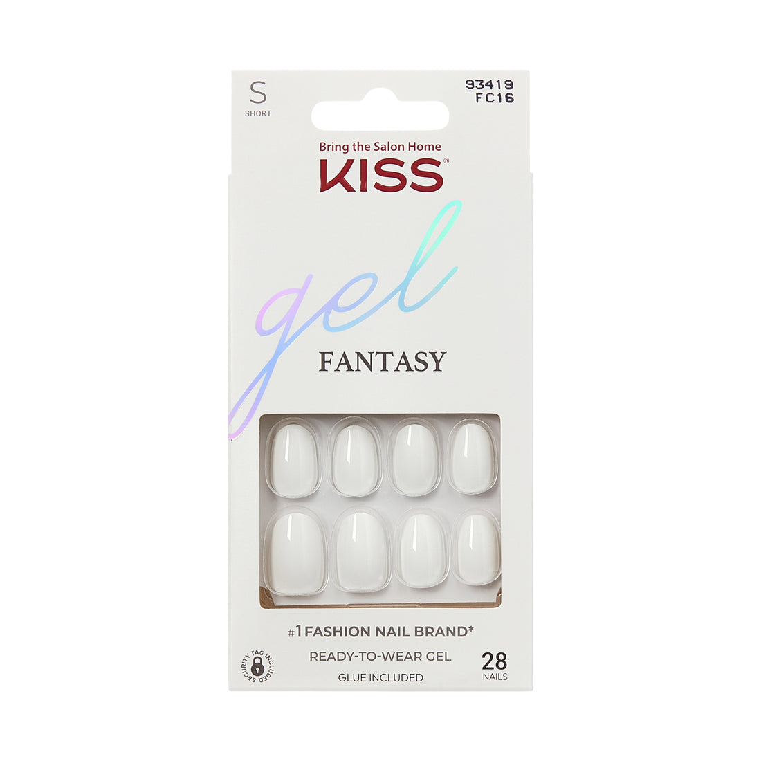 Kiss Gel Fantasy Solid Color Press On Nails, White, Short Length, Oval Shape, 28 Ct.